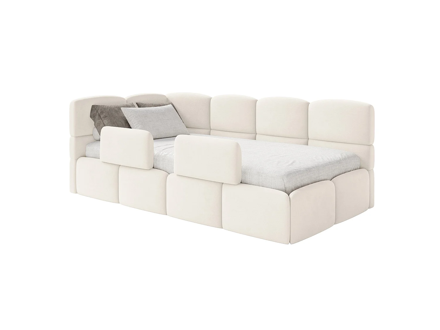 Lit enfant 90x200 – barrière – tête de lit à gauche – velours Crème – CLOUDY