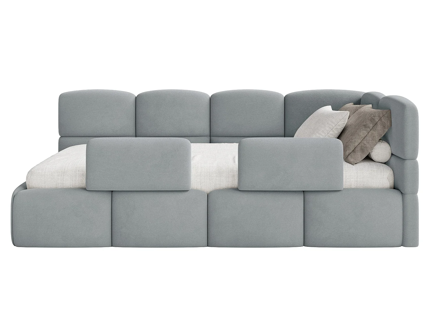 Lit enfant 90x200 – avec matelas & barrière – tête de lit à droite – velours Gris – CLOUDY