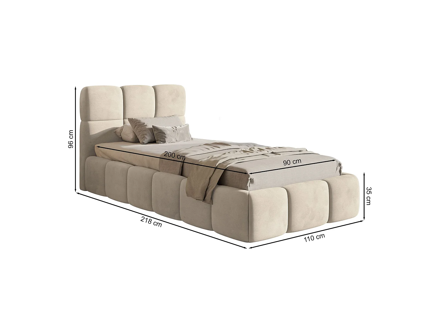 Lit rembourré 90x200 – Velours Rose clair – CLOUDY