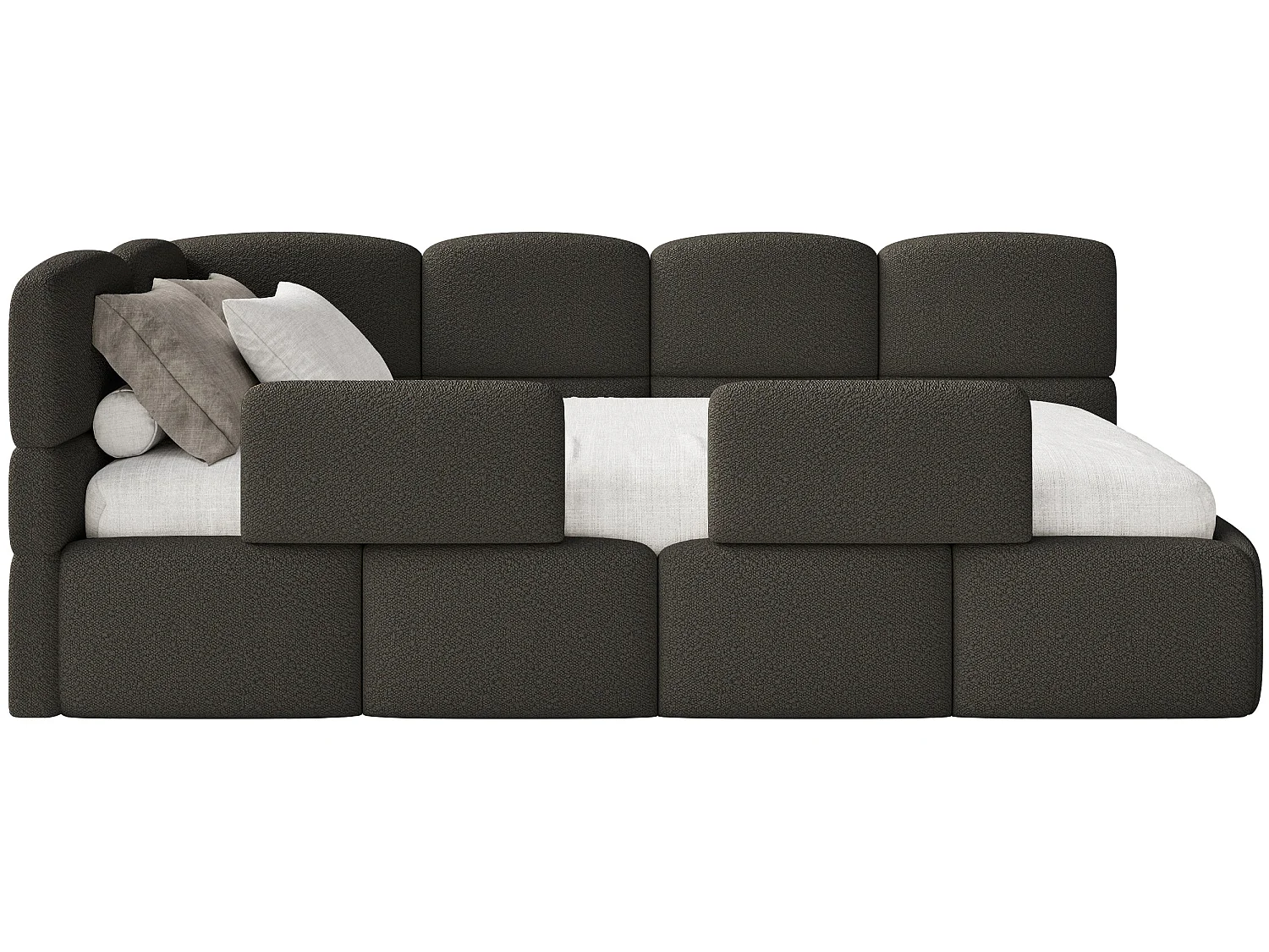 Lit enfant 120x200 cm – tête de lit à gauche – 2 barrières – bouclé brun – CLOUDY