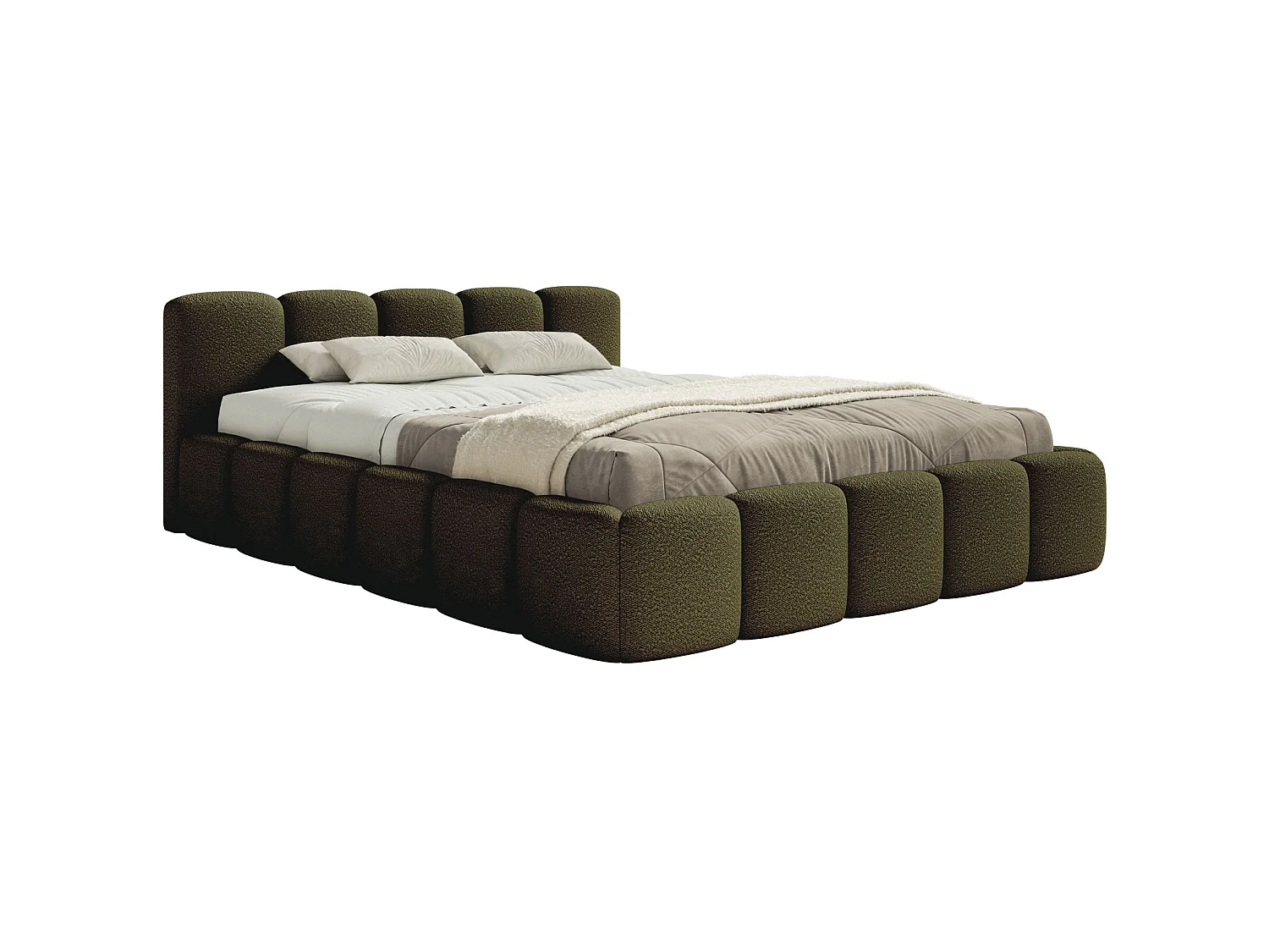 Lit rembourré 120x200 – Bouclé Vert olive – CLOUDY LOW