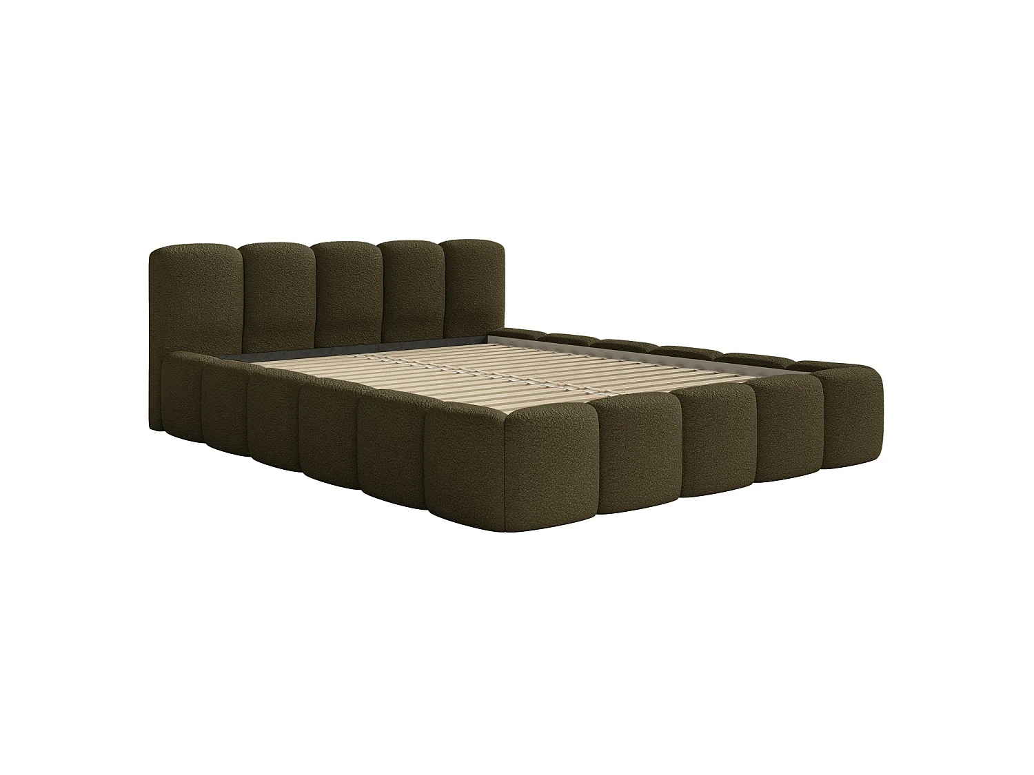 Gestoffeerd bed 120x200 – Bouclé Olijfgroen – CLOUDY LOW