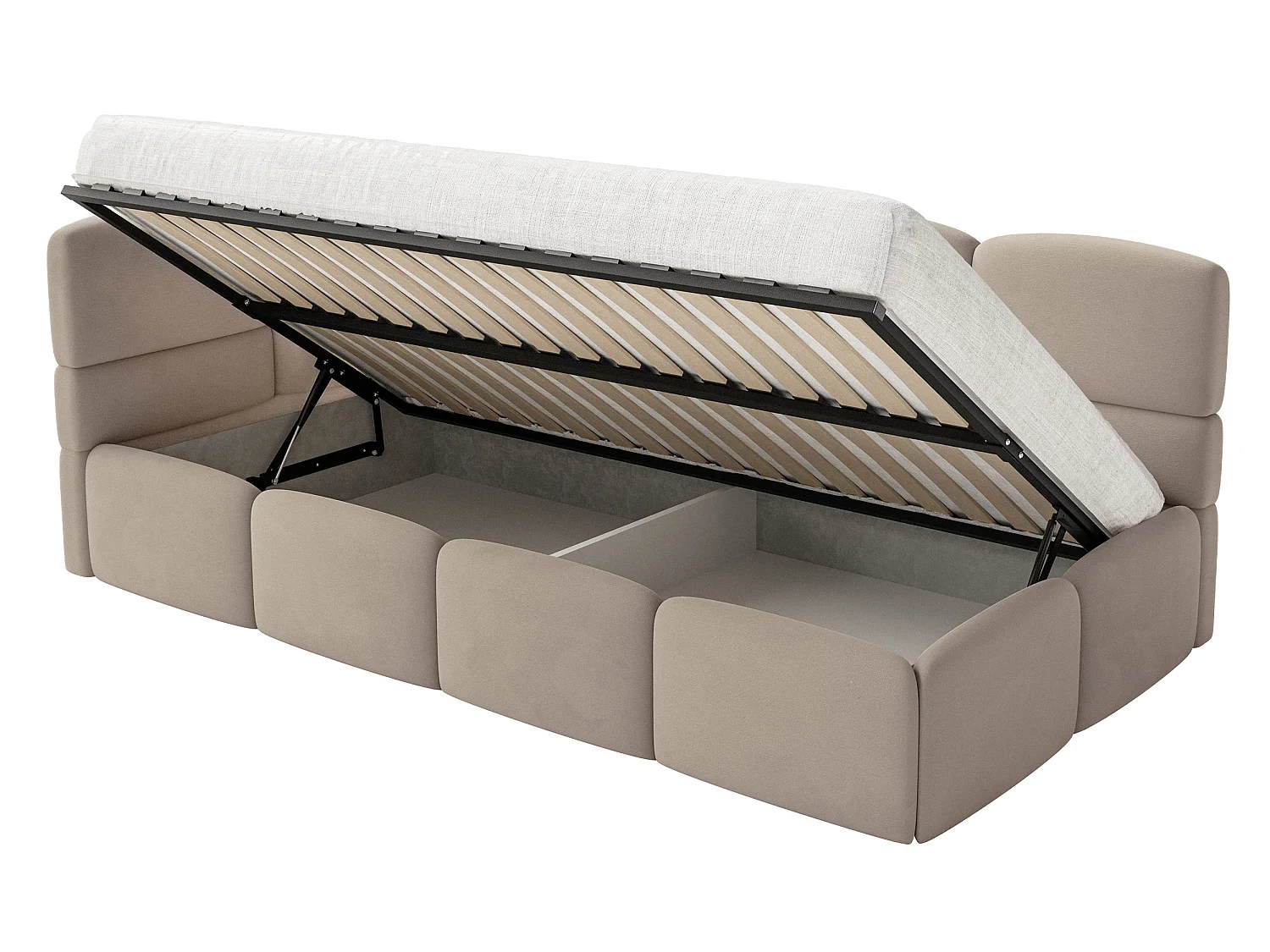 Lit enfant 90x200 – avec matelas & barrière – tête de lit à gauche – velours Beige – CLOUDY