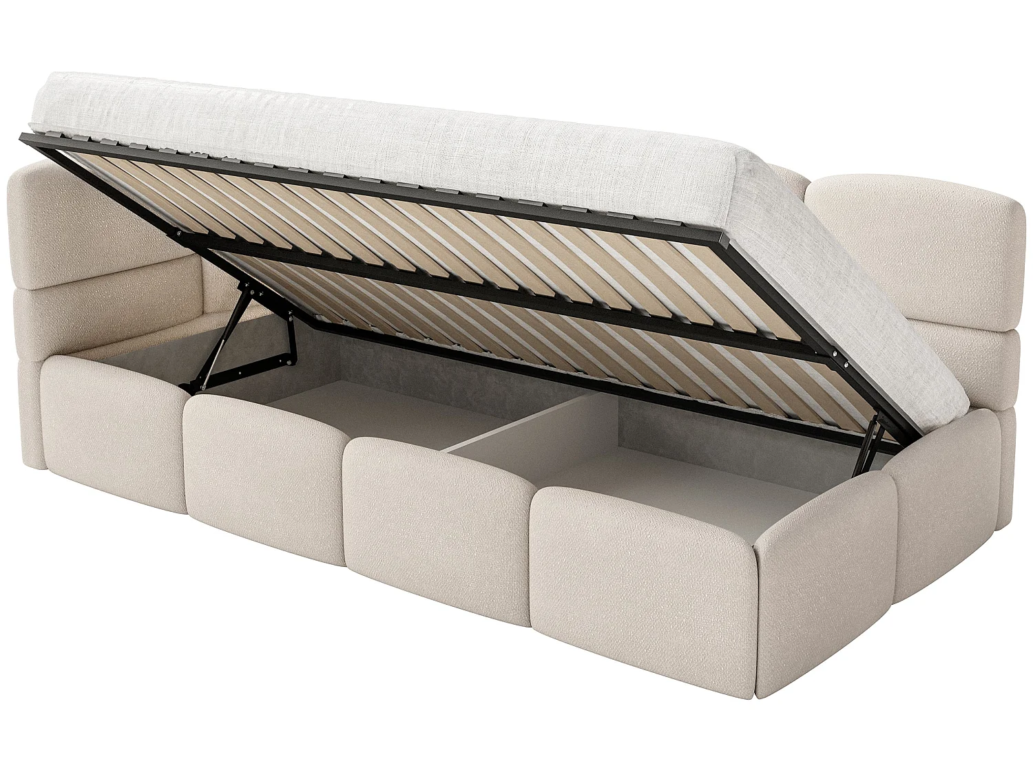 Jugendbett 120 cm – Bettkasten – Chenille – Kopfteil links – Creme – CLOUDY