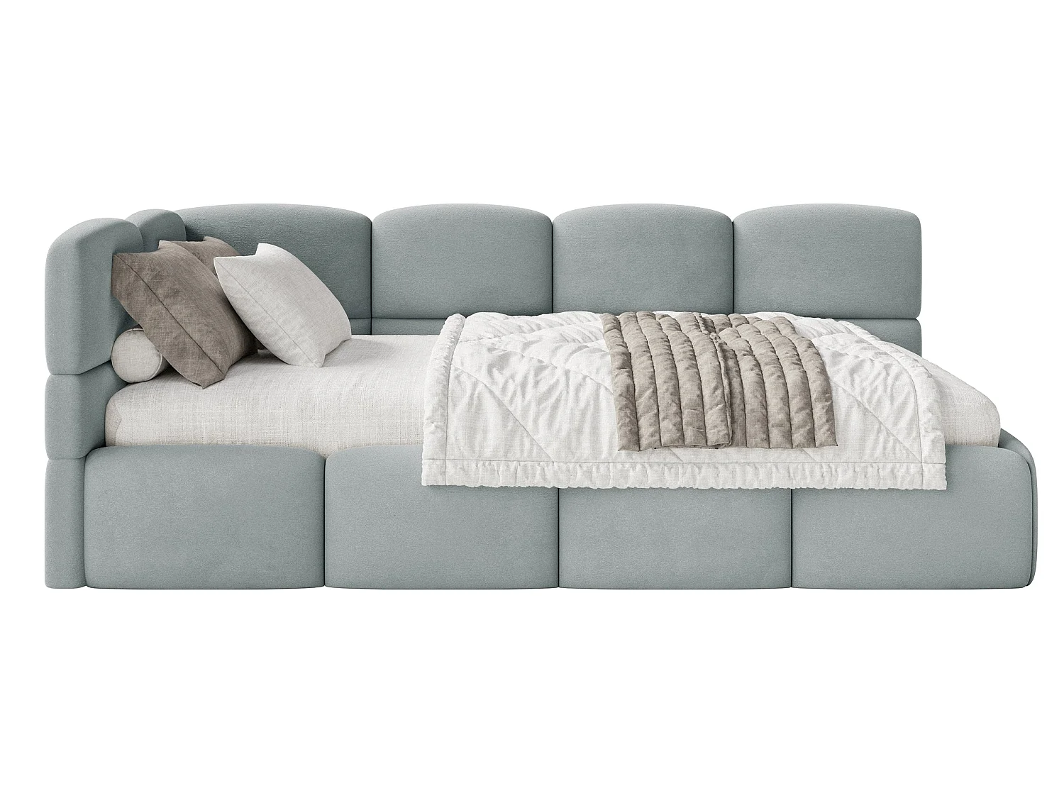 Lit ado 90x200 – tête de lit à gauche – velours Gris – CLOUDY