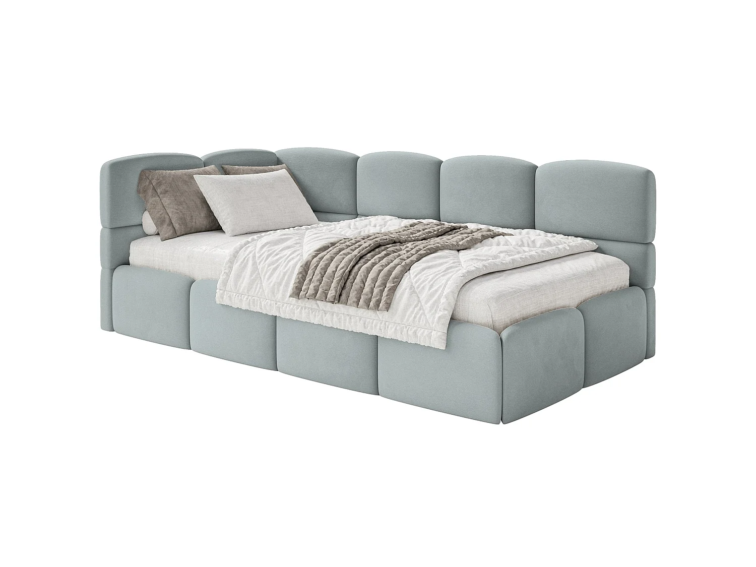 Lit ado 90x200 – tête de lit à gauche – velours Gris – CLOUDY