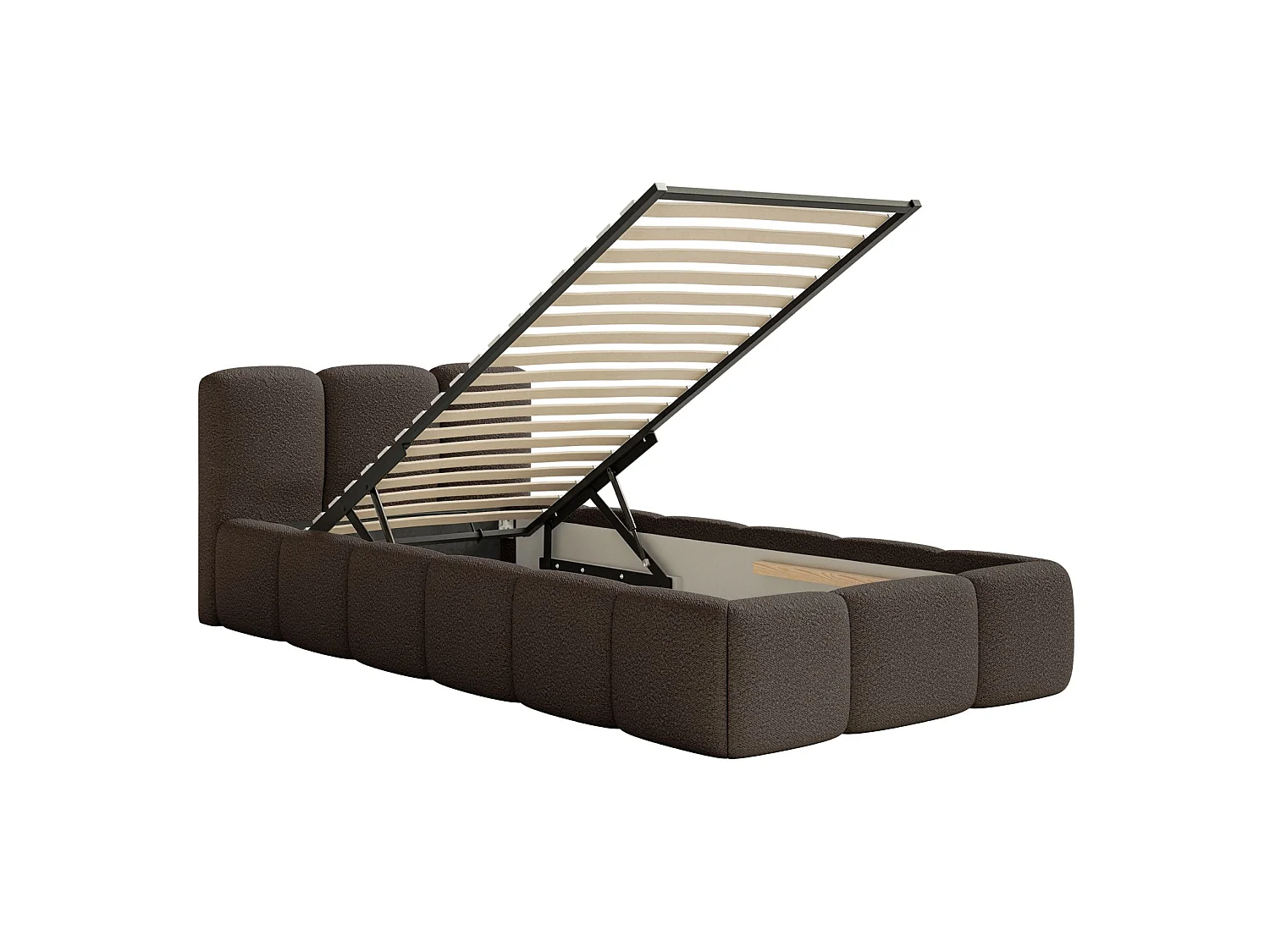Lit rembourré 90x200 – avec coffre – Bouclé Marron – CLOUDY LOW