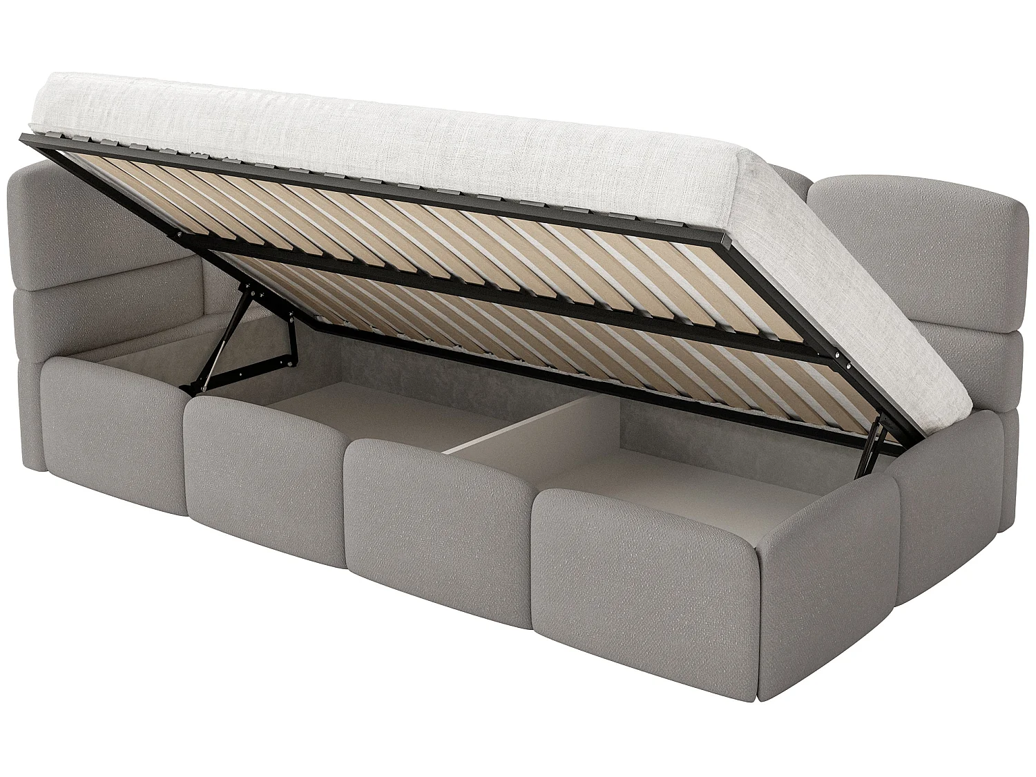 Tienerbed 120x200 – bouclé – lichtbruin – links – CLOUDY