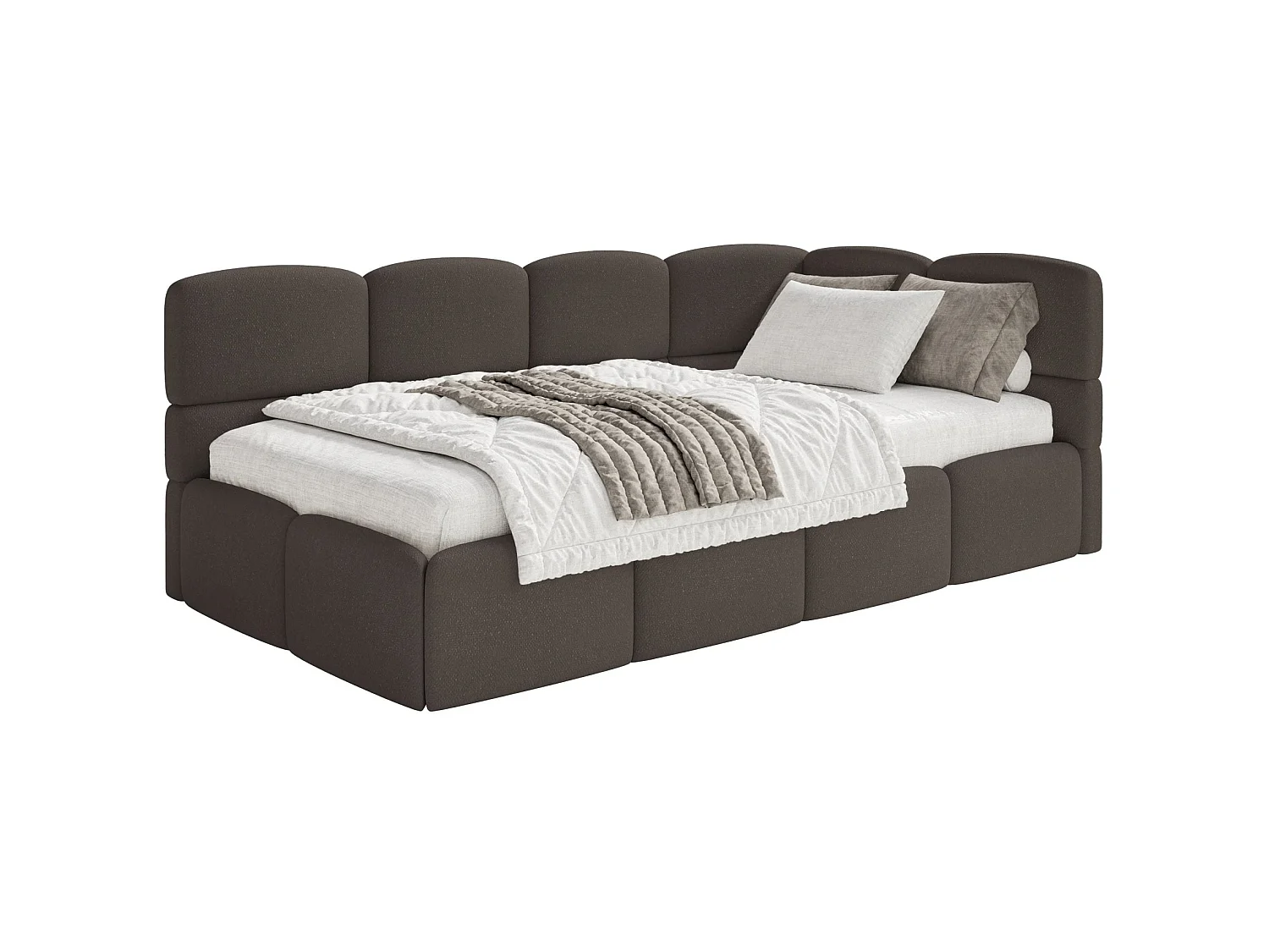 Tienerbed 120x200 – bouclé – bruin – links – CLOUDY