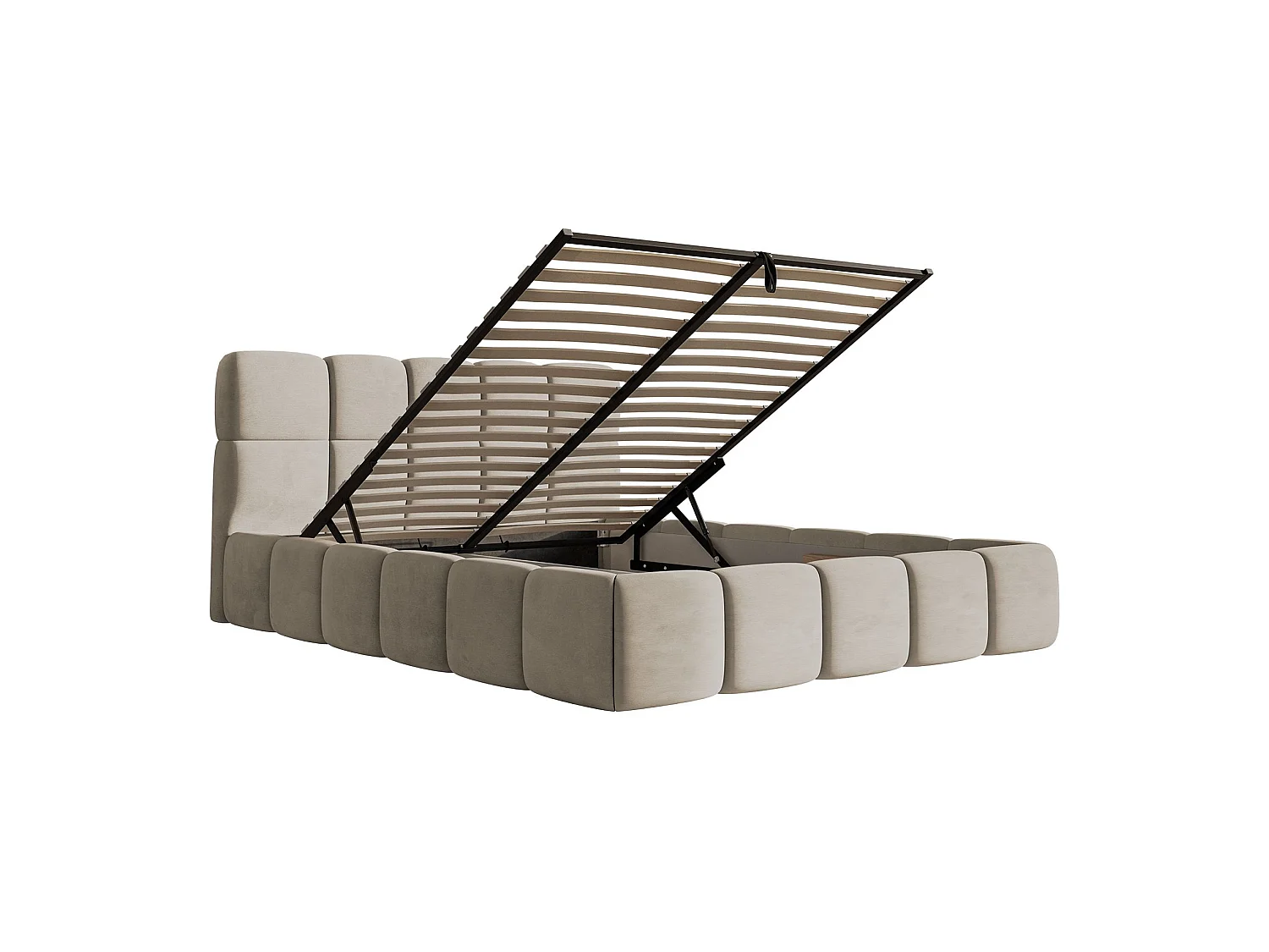 Lit rembourré 120x200 – avec coffre – Velours Beige gris – Cloudy