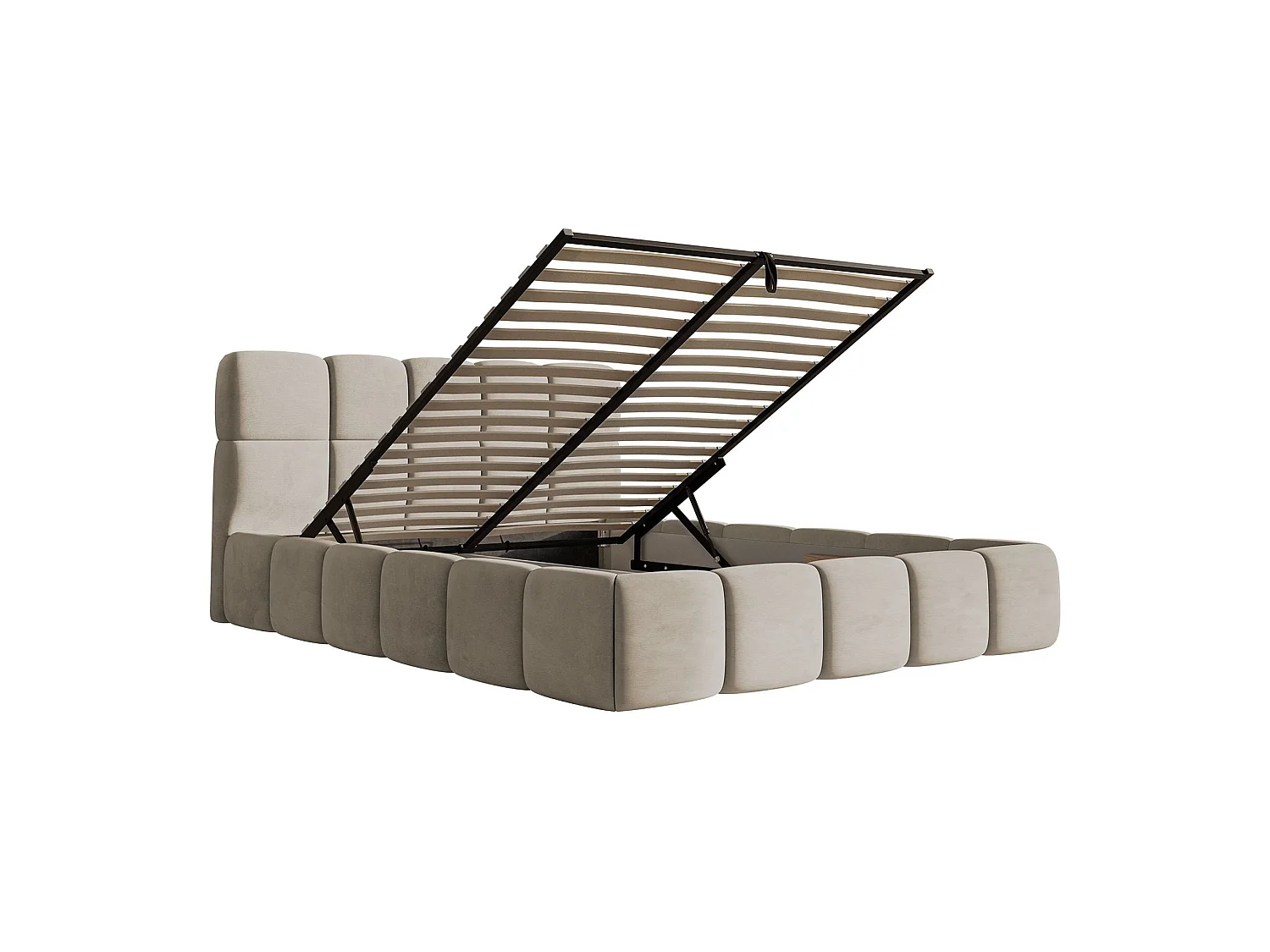 Gestoffeerd bed 120x200 – met opbergruimte – Fluweel Grijsbeige – Cloudy