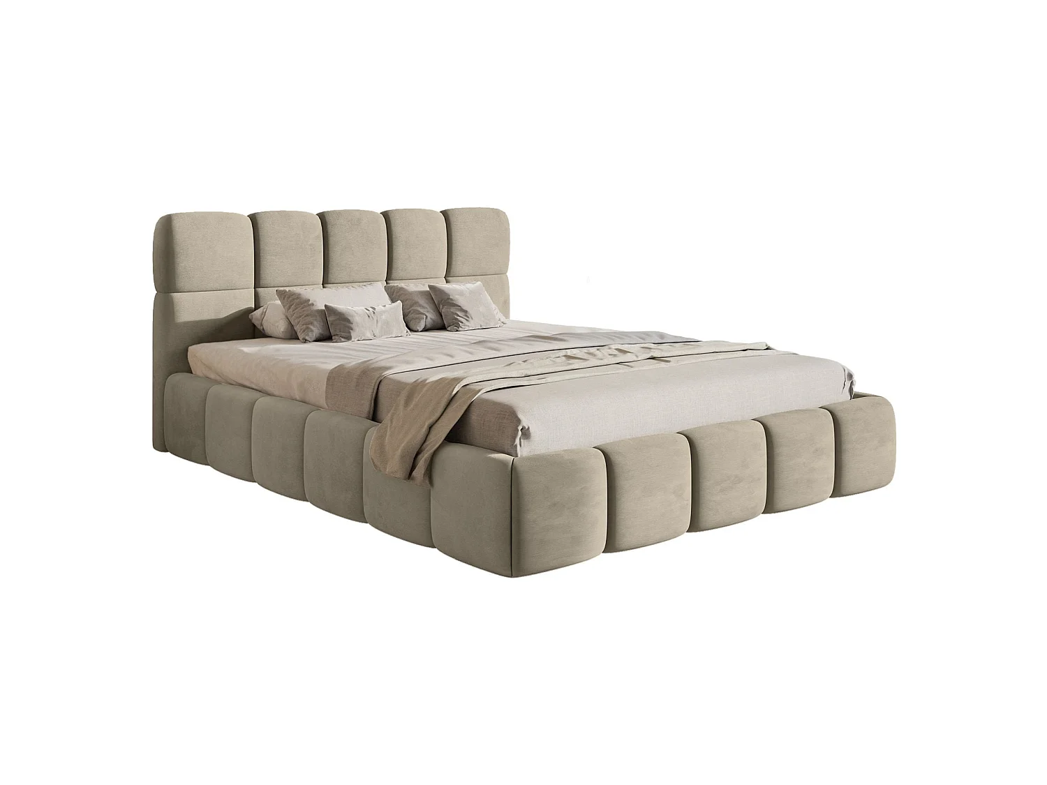 Gestoffeerd bed 120x200 – met opbergruimte – Fluweel Grijsbeige – Cloudy