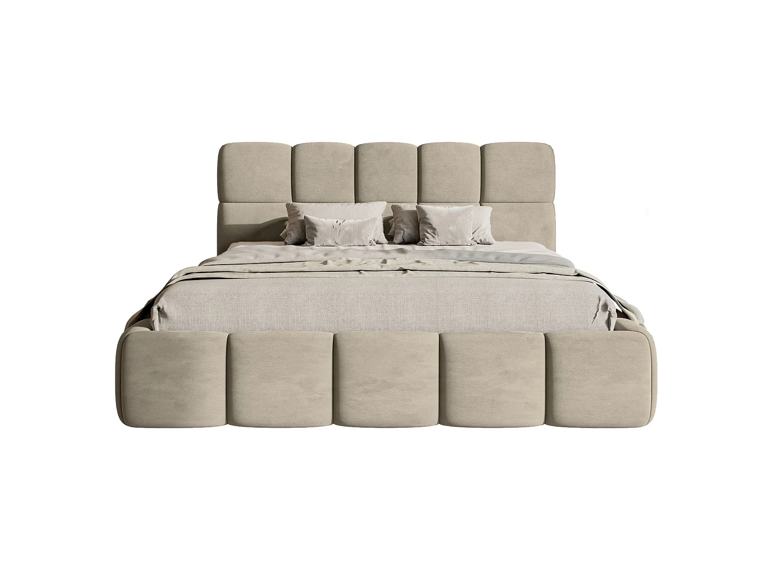 Gestoffeerd bed 120x200 – met opbergruimte – Fluweel Grijsbeige – Cloudy
