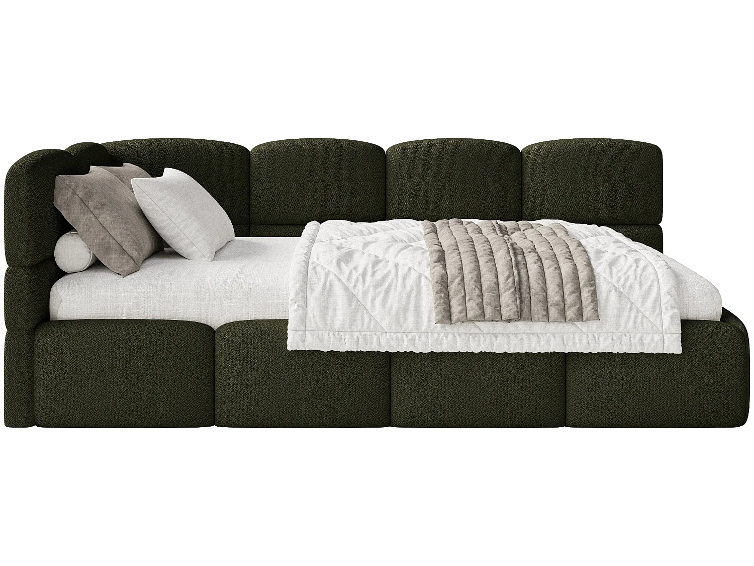 Lit ado 120x200 cm – tête de lit à gauche – bouclé vert olive – CLOUDY