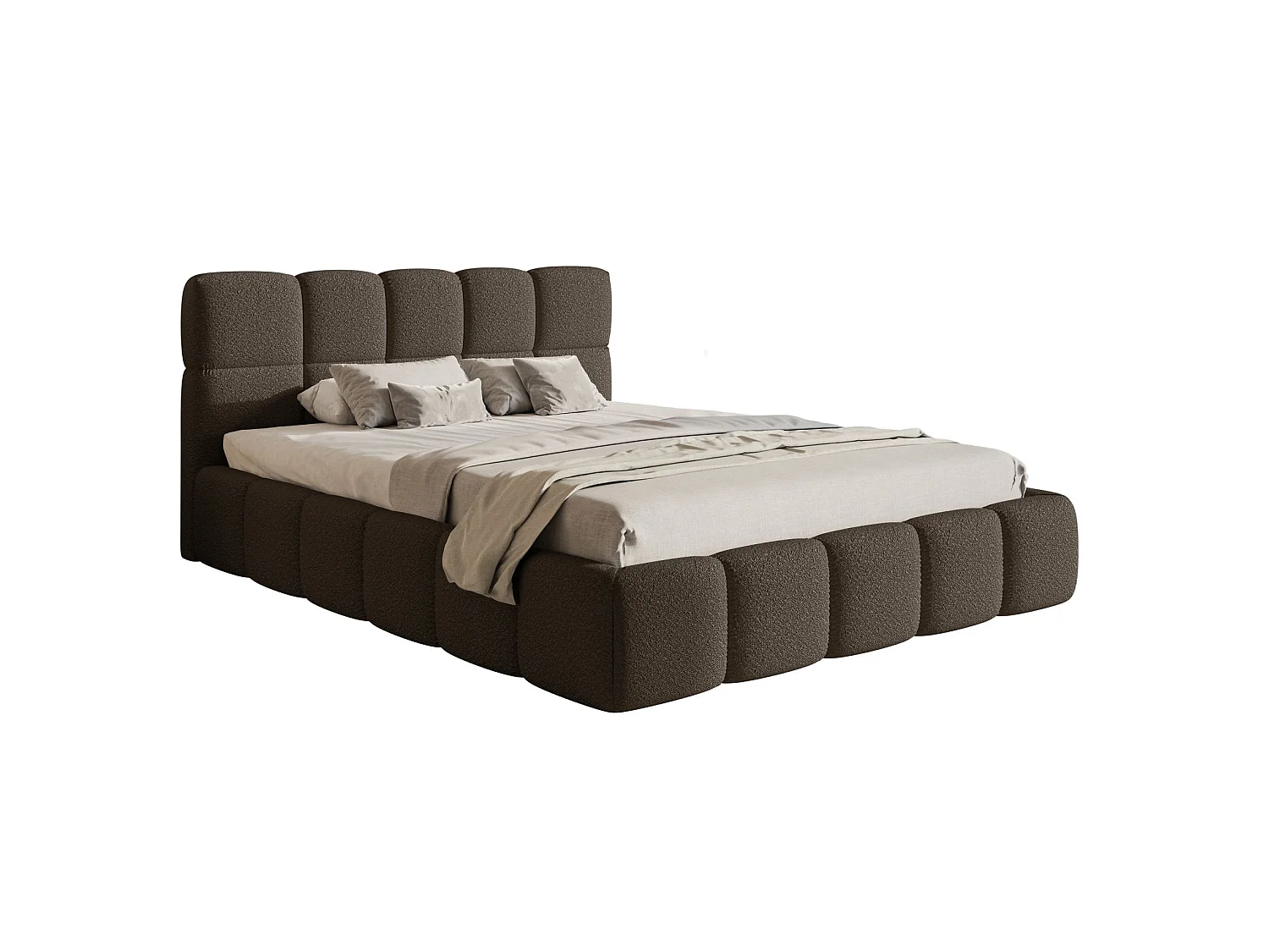 Lit rembourré 120x200 – Bouclé Marron – Cloudy