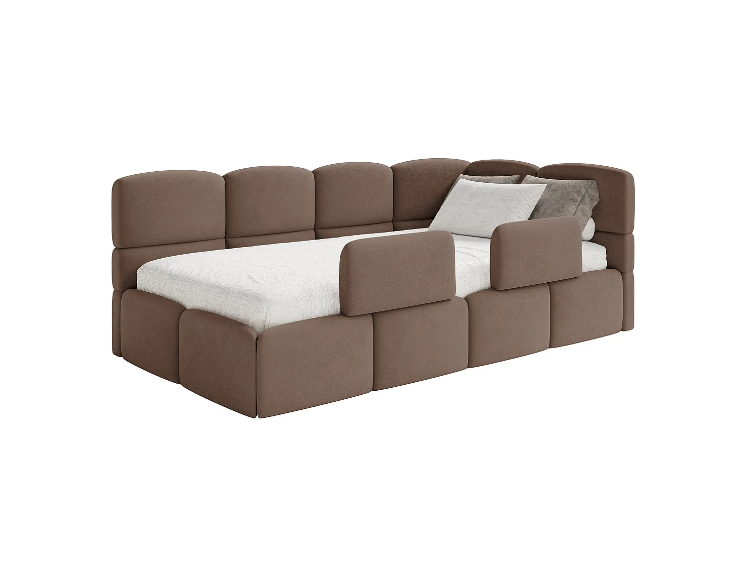 Lit enfant 90x200 – barrière – tête de lit à droite – velours Marron – CLOUDY