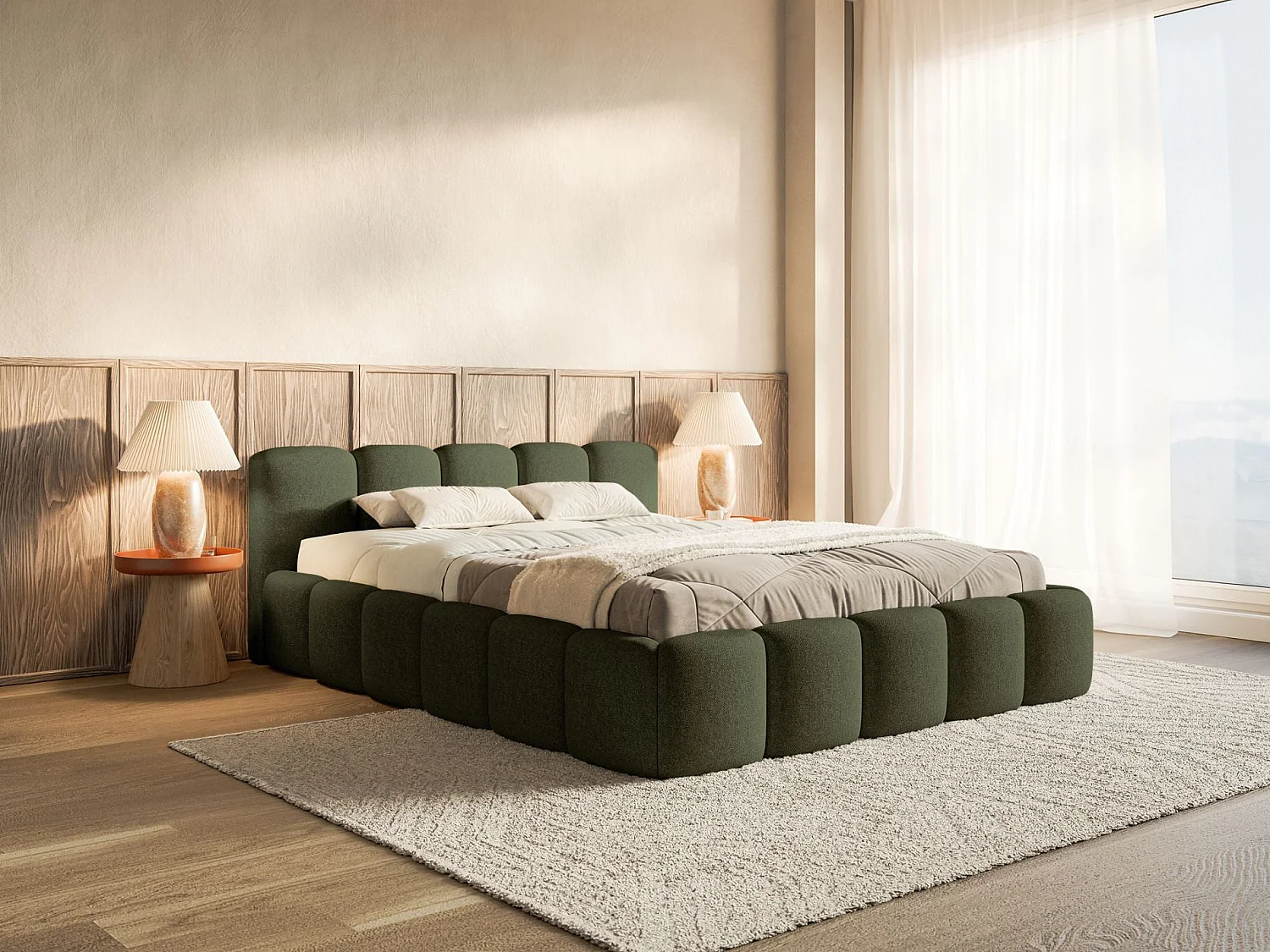 Gestoffeerd bed 120x200 – met opbergruimte – Fluweel Olijfgroen – CLOUDY LOW