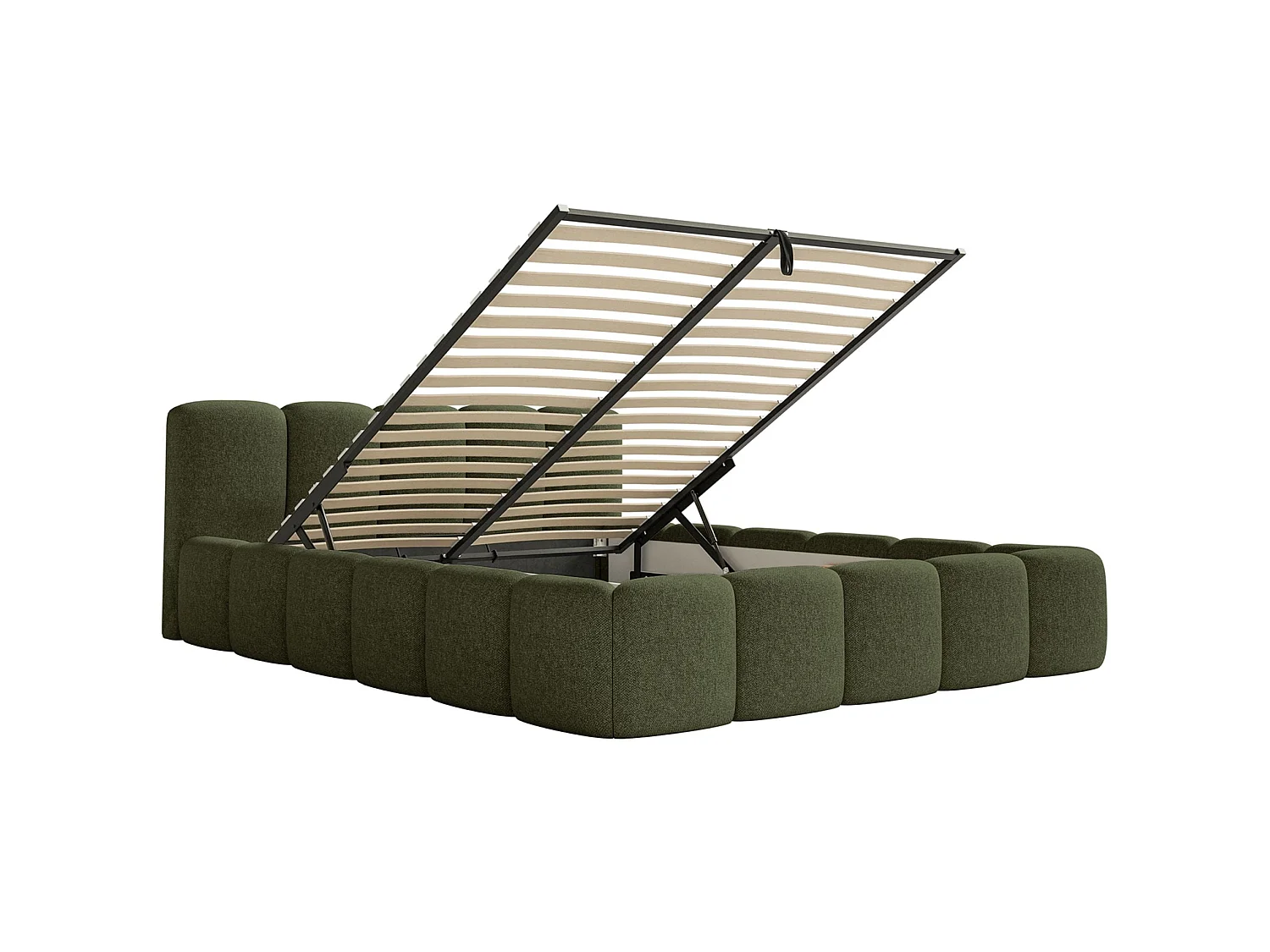 Gestoffeerd bed 120x200 – met opbergruimte – Fluweel Olijfgroen – CLOUDY LOW