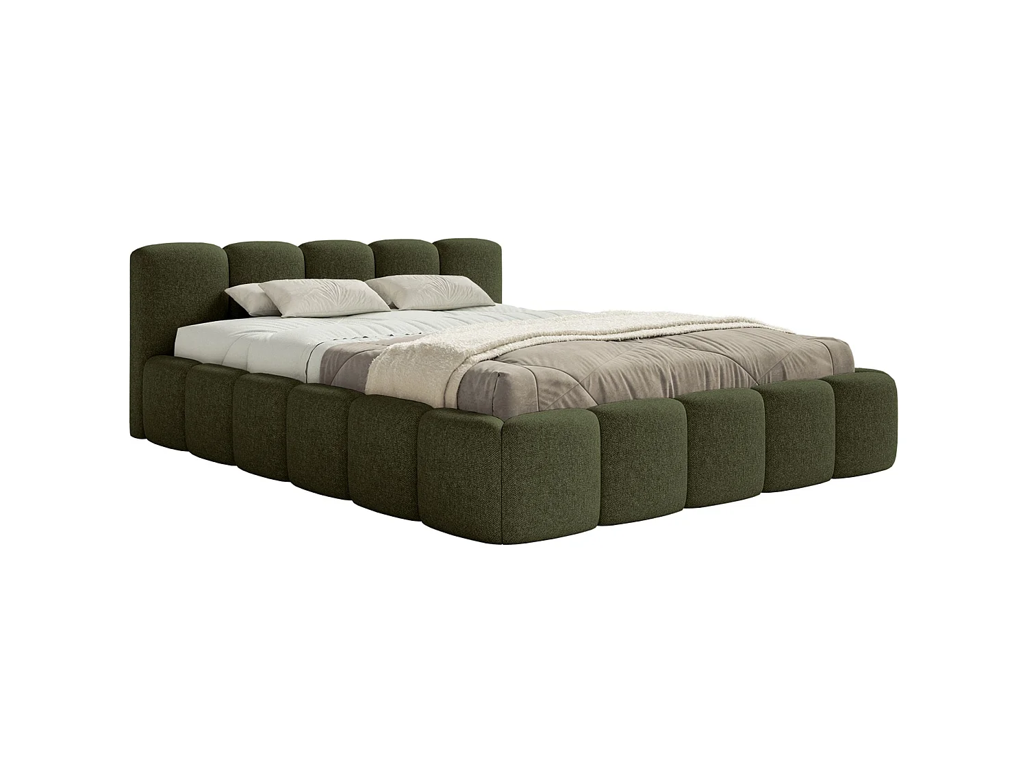 Gestoffeerd bed 120x200 – met opbergruimte – Fluweel Olijfgroen – CLOUDY LOW
