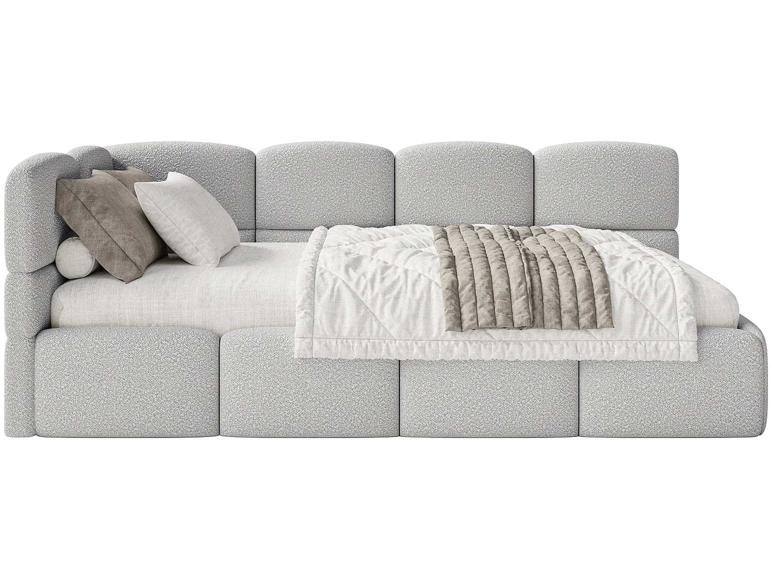 Lit ado 120x200 cm – tête de lit à gauche – bouclé gris clair – CLOUDY