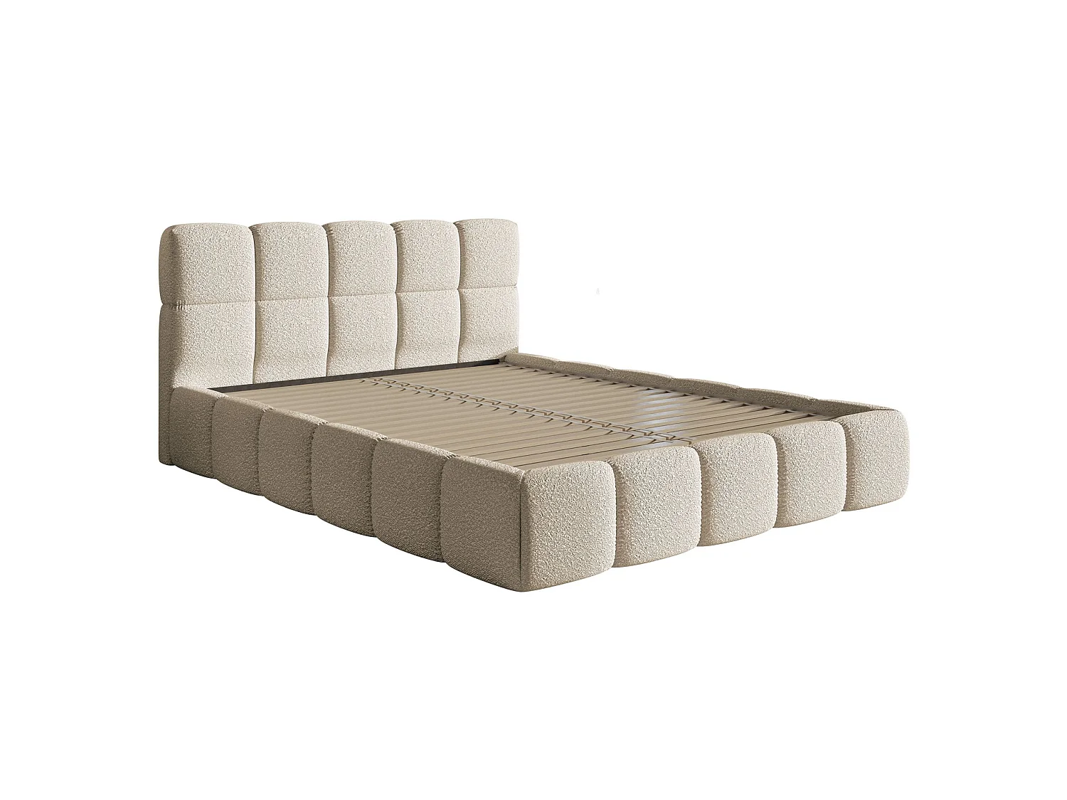 Lit rembourré 120x200 – Bouclé Beige clair – Cloudy