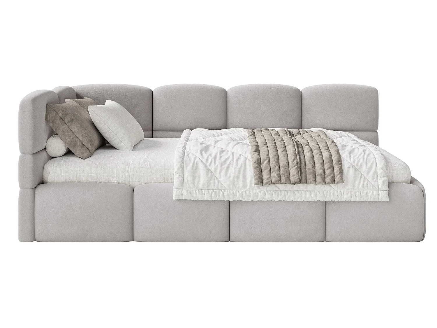Lit ado 90x200 – tête de lit à gauche – velours Gris clair – CLOUDY