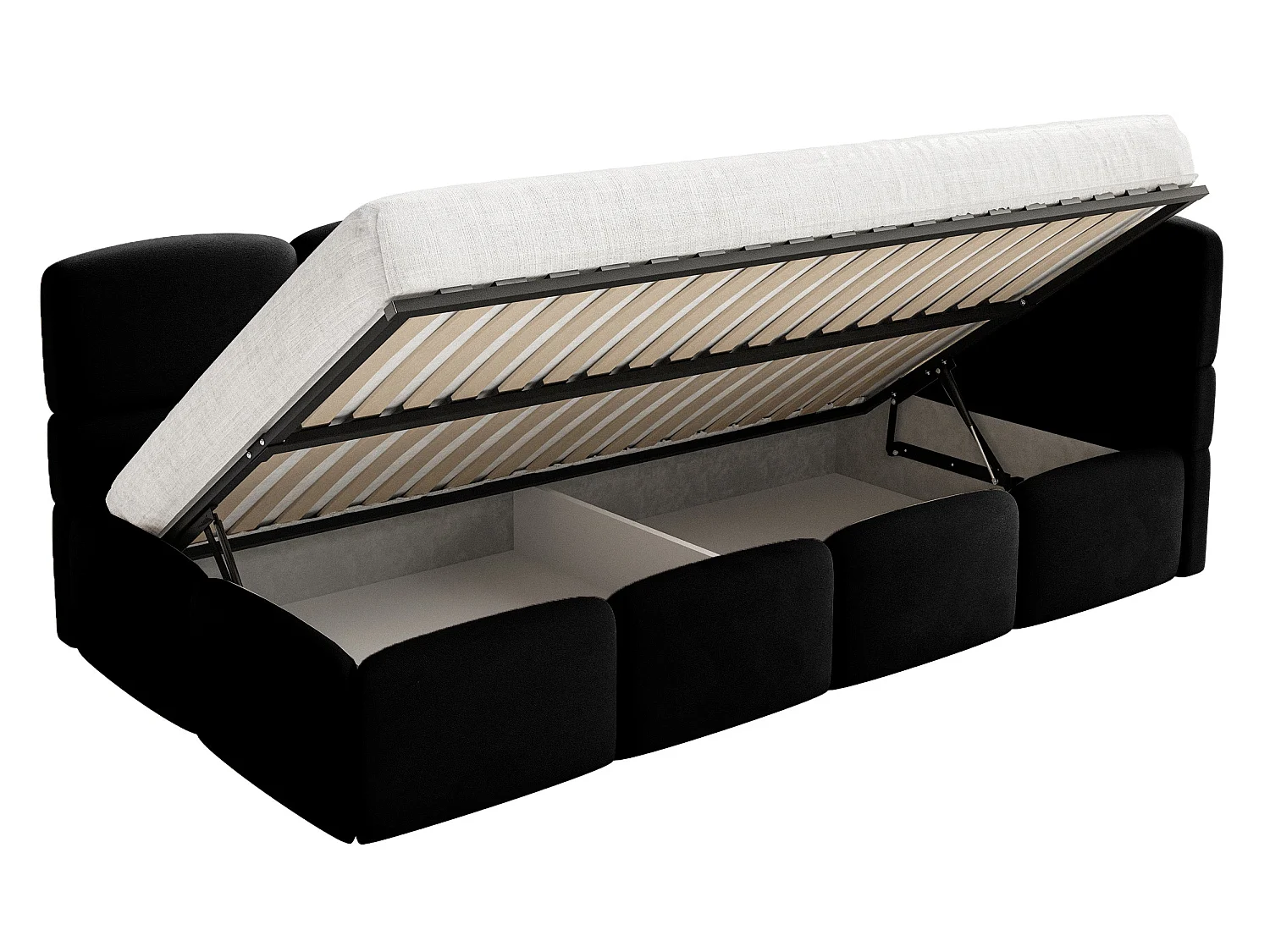Lit enfant 90x200 – avec matelas & barrière – tête de lit à droite – velours Noir – CLOUDY