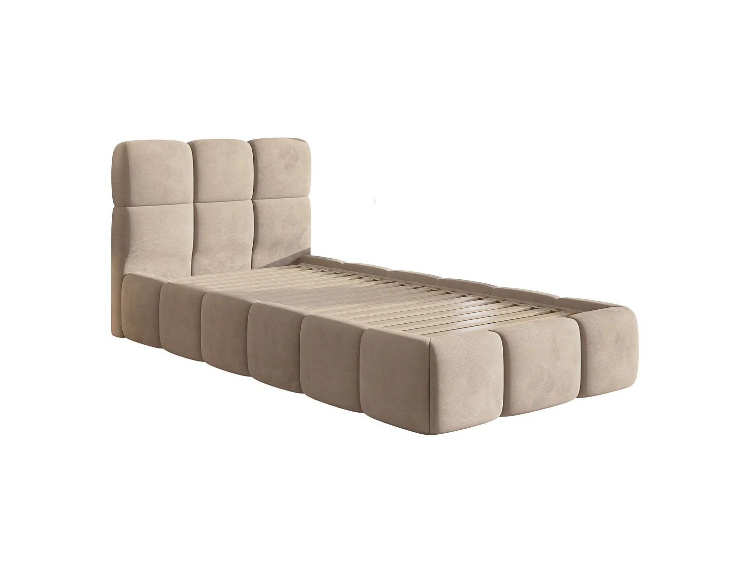 Gestoffeerd bed 90x200 cm – Fluweel Beige – CLOUDY