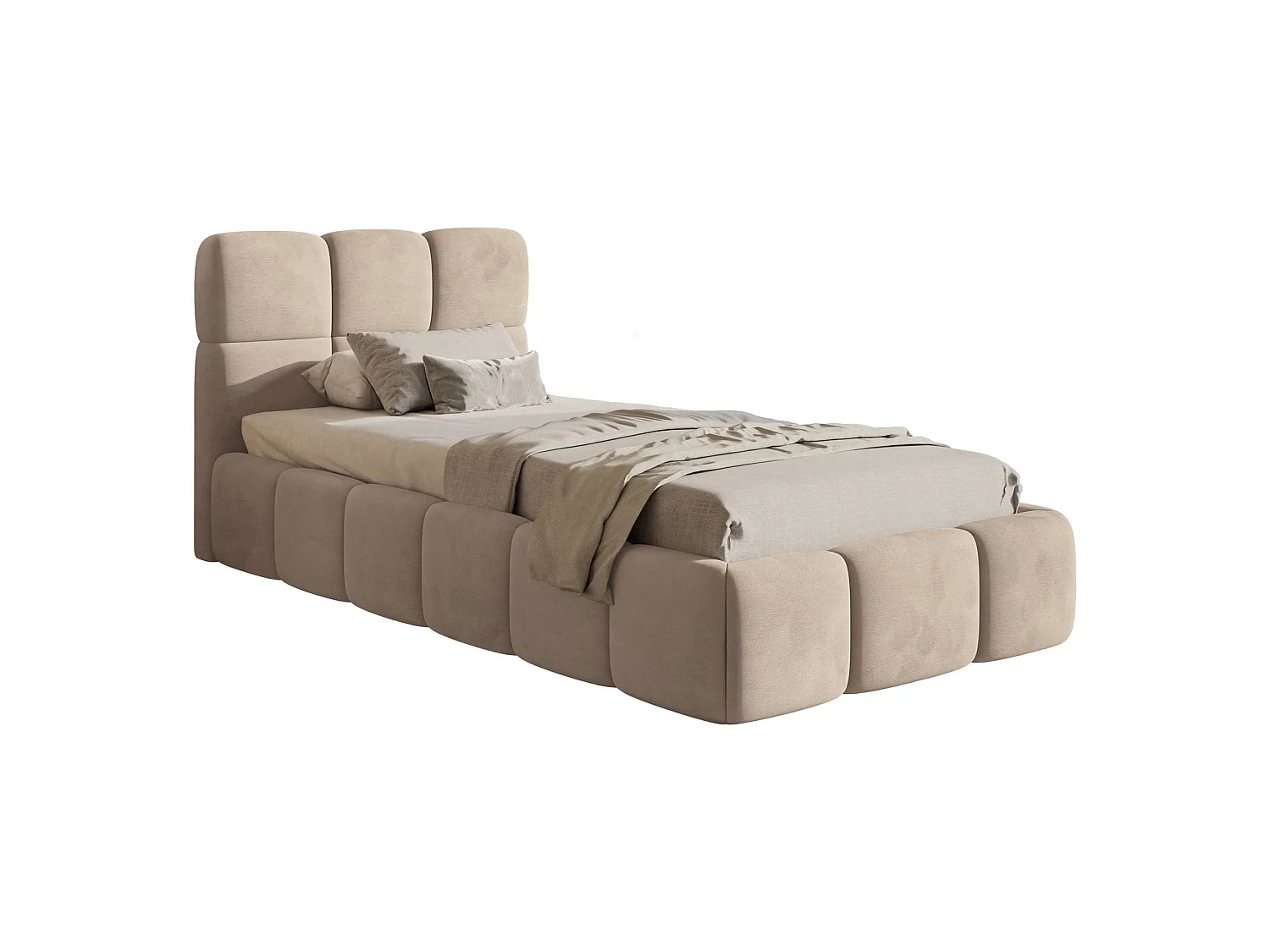 Gestoffeerd bed 90x200 cm – Fluweel Beige – CLOUDY