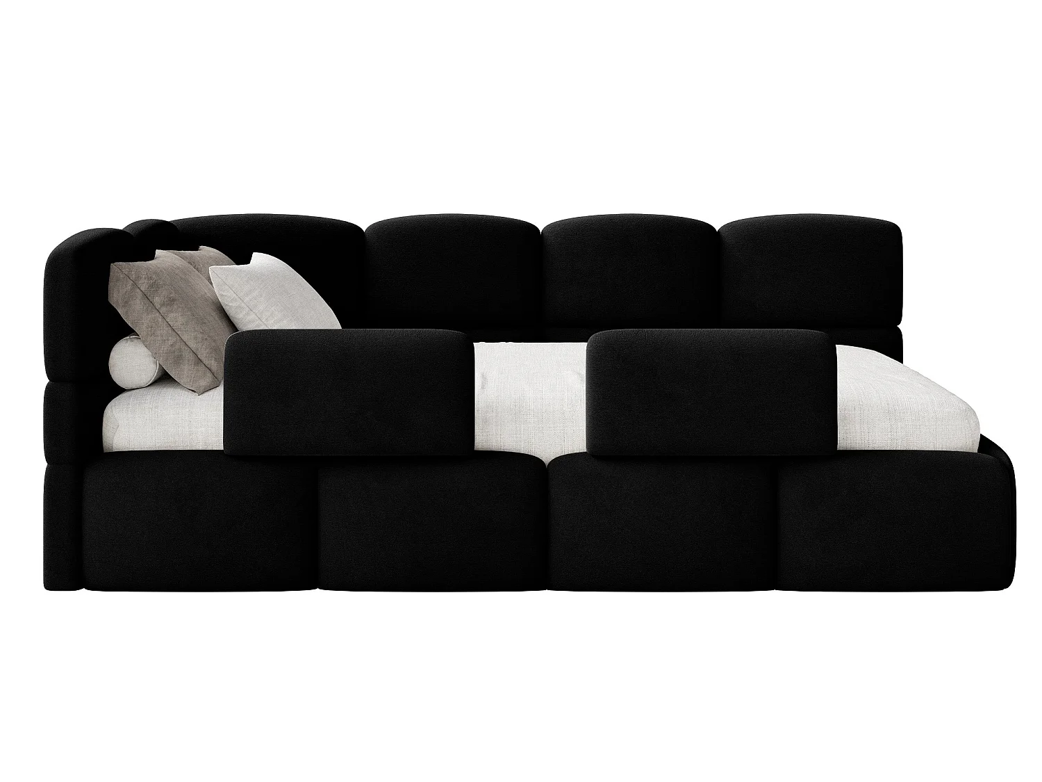 Lit enfant 90x200 – avec matelas & barrière – tête de lit à gauche – velours Noir – CLOUDY