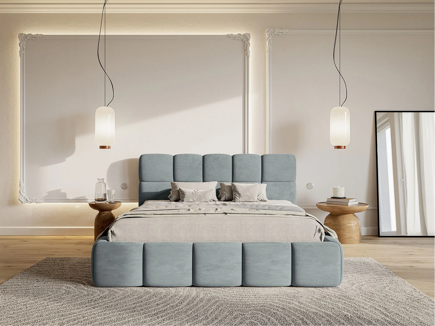 Lit rembourré 120x200 – Velours Gris – Cloudy