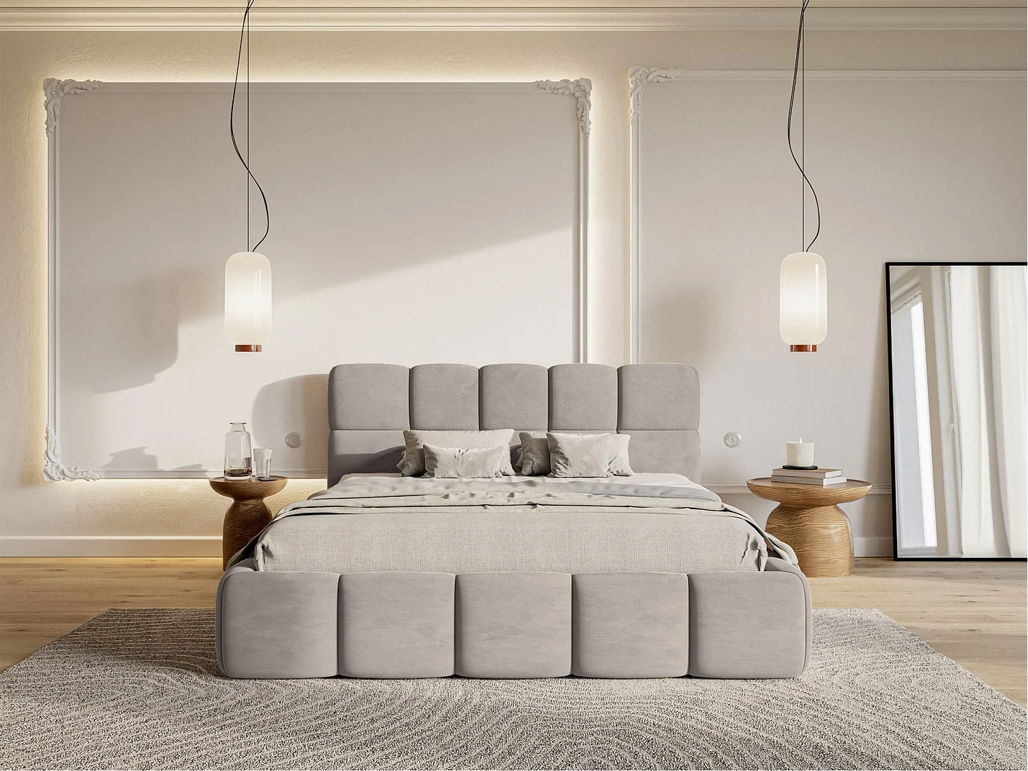 Lit rembourré 120x200 – Velours Gris clair – Cloudy