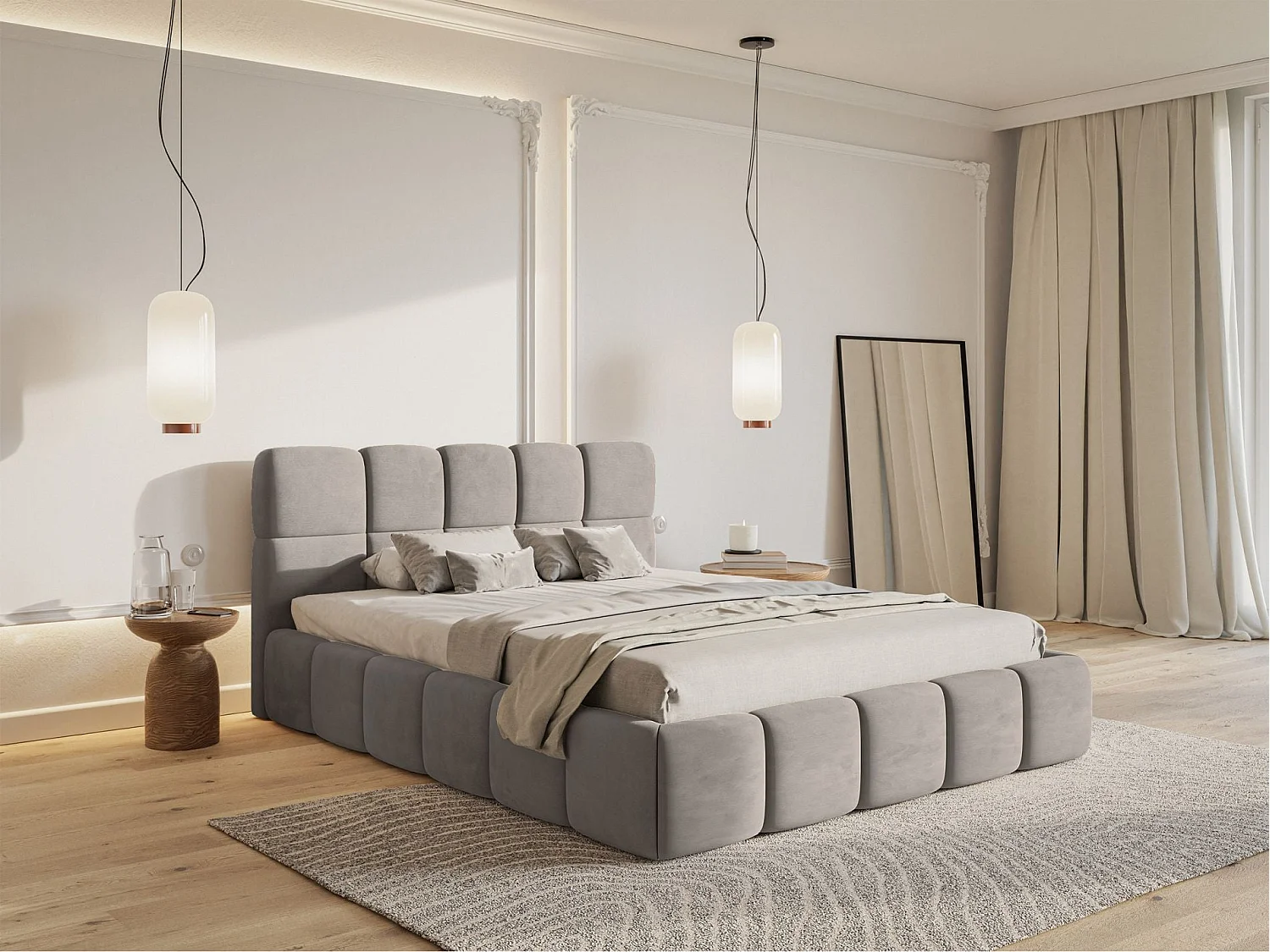 Gestoffeerd bed 120x200 – Fluweel Lichtgrijs – Cloudy
