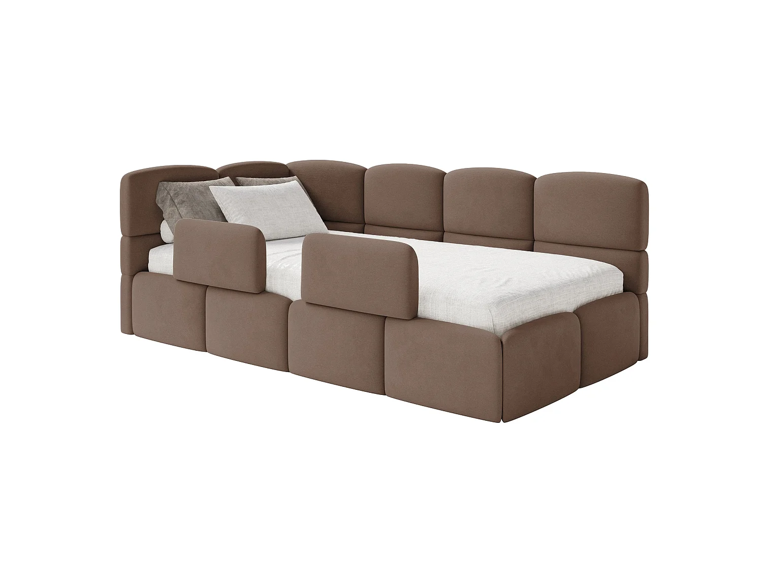 Lit enfant 90x200 – barrière – tête de lit à gauche – velours Marron – CLOUDY