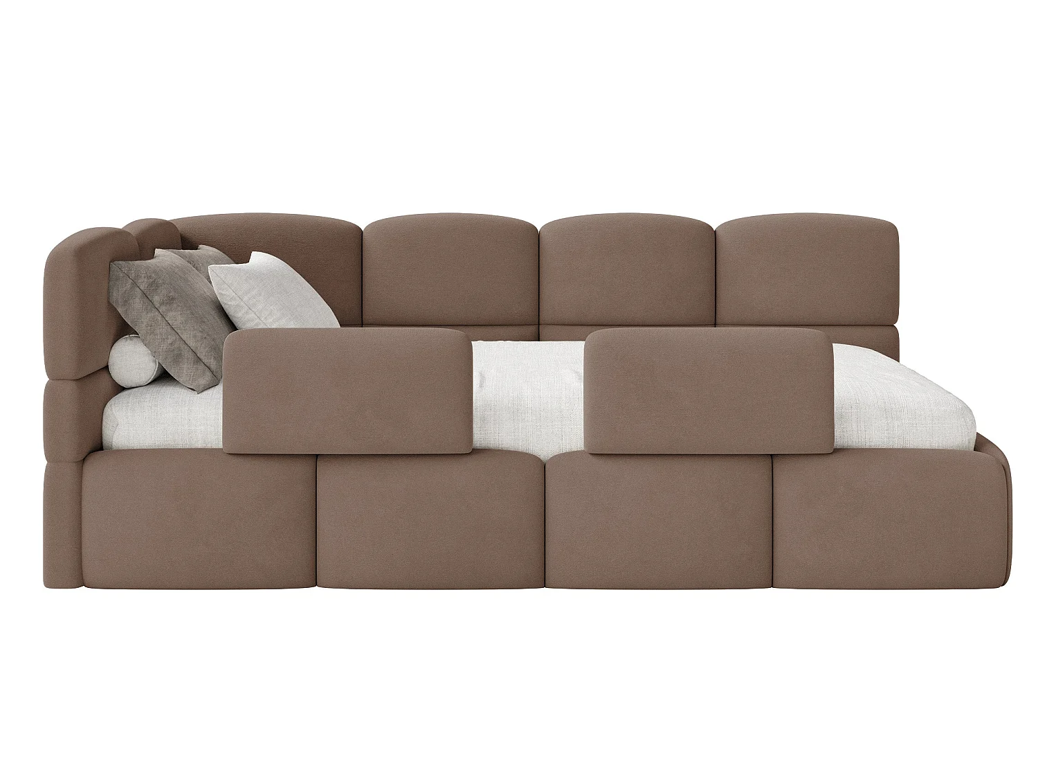 Lit enfant 90x200 – barrière – tête de lit à gauche – velours Marron – CLOUDY