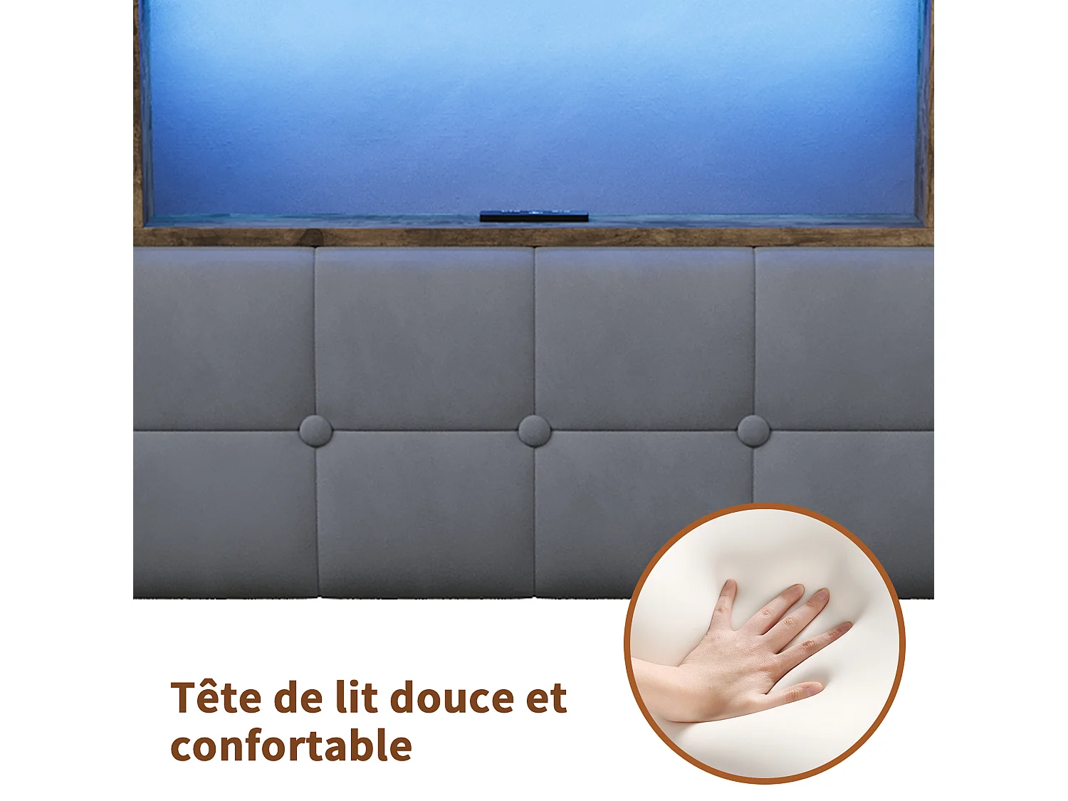 LED Lit 160x200 avec ports USB, Lit avec rangement&tête de lit avec étagères et tiroir, cadre de lit double avec sommier Gris velours
