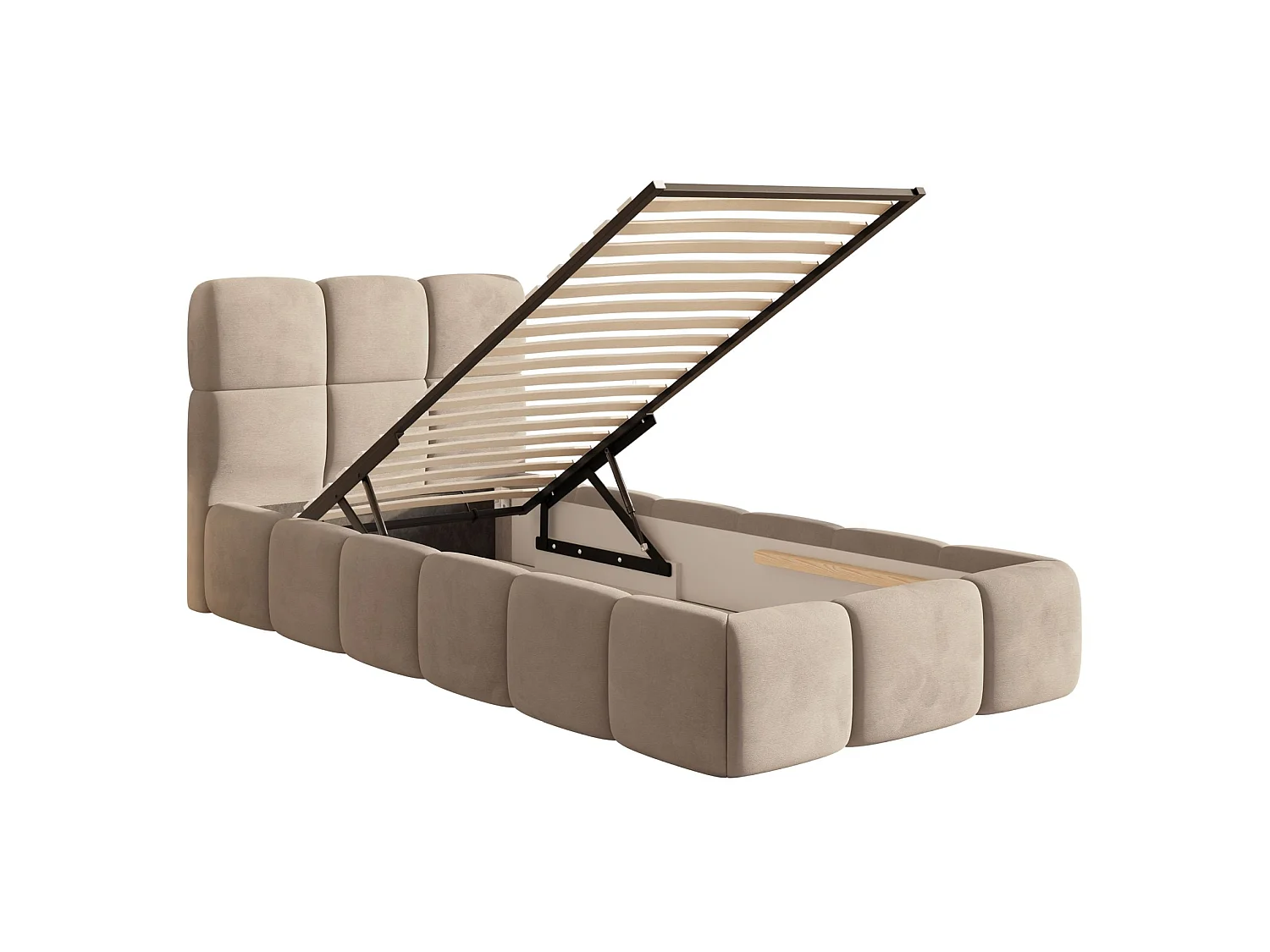 Gestoffeerd bed 90x200 cm – opbergruimte – Fluweel Beige – CLOUDY