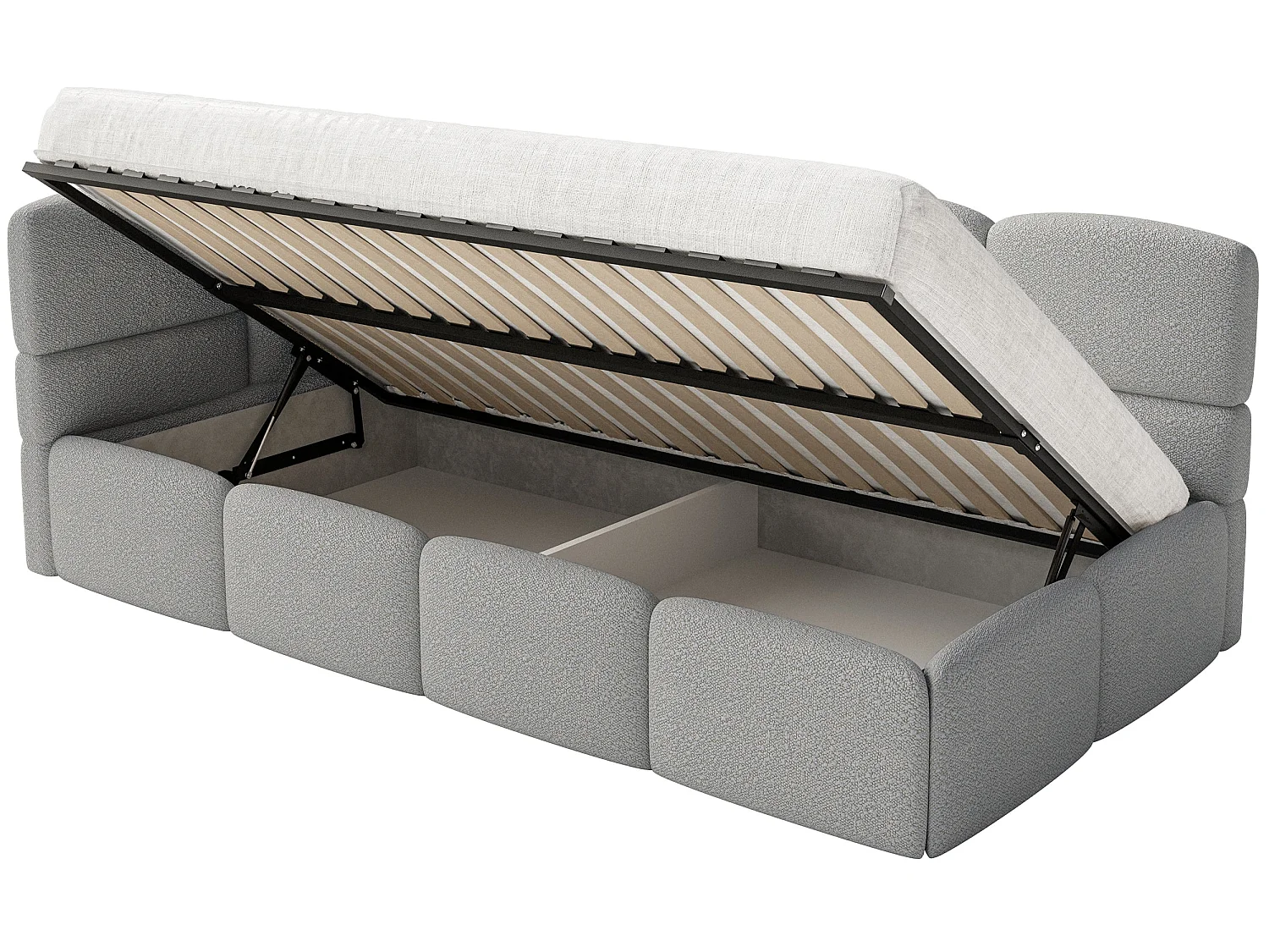 Kinderbed 120 cm – Opbergbak – 2x Uitvalbeveiliging – Bouclé – links – Grijs – CLOUDY