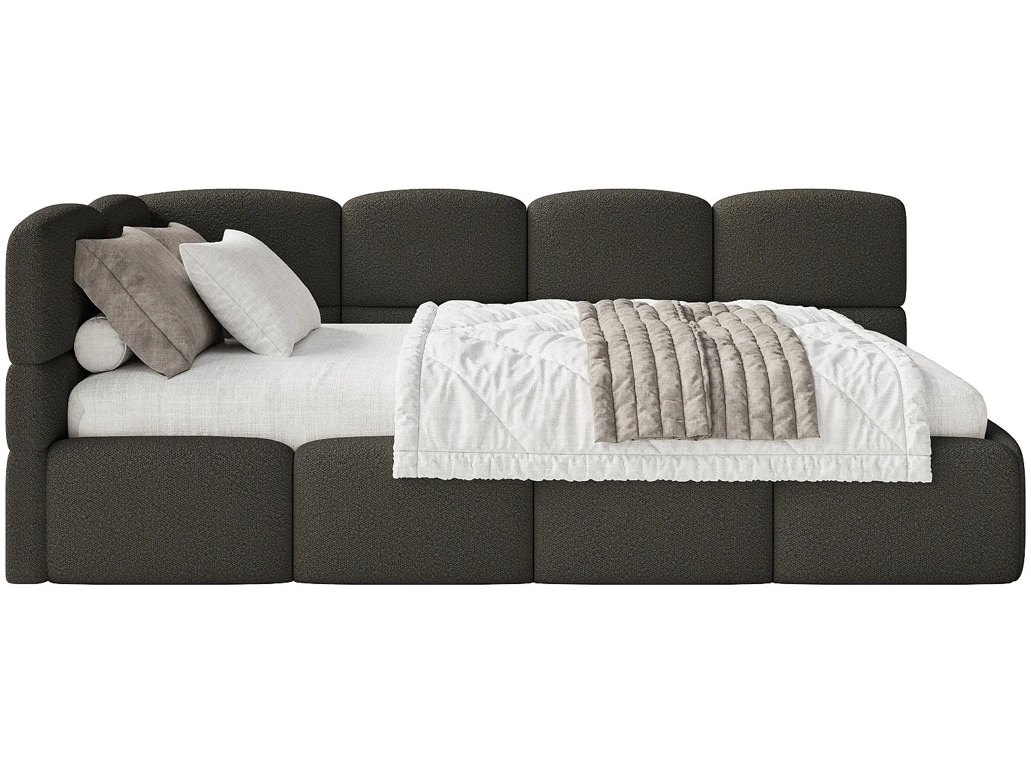 Lit ado 120x200 cm – tête de lit à gauche – bouclé brun – CLOUDY