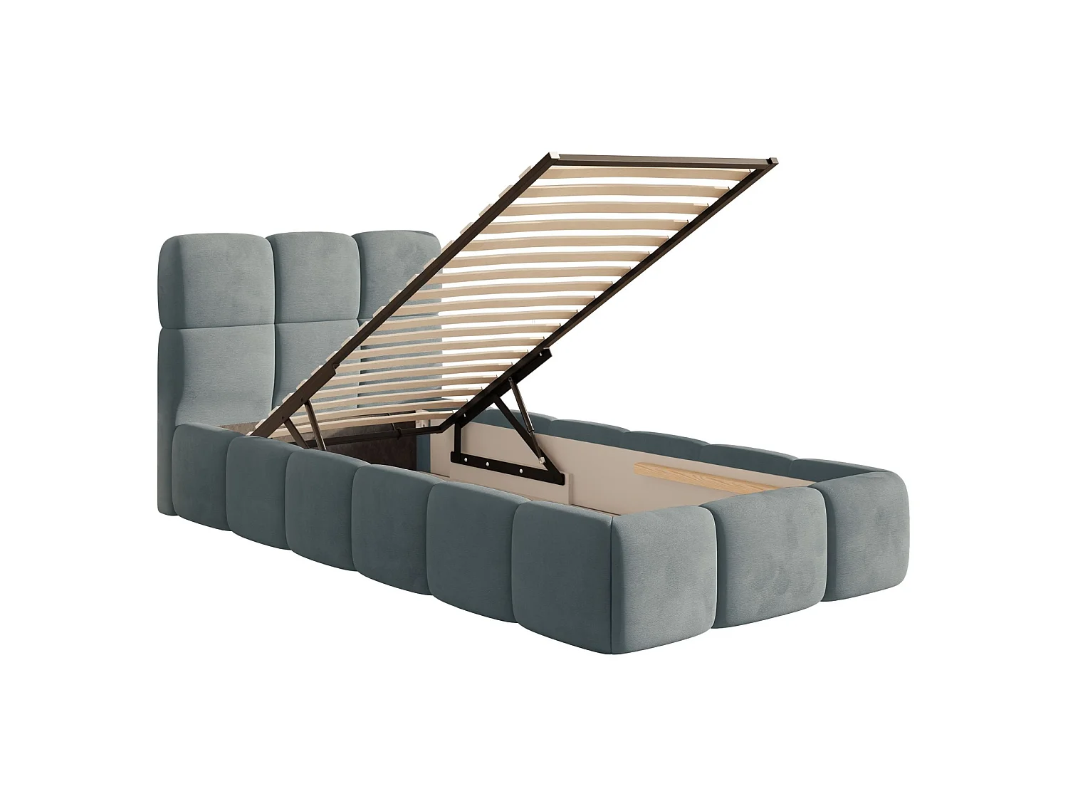 Gestoffeerd bed 90x200 cm – opbergruimte – Fluweel Grijs – CLOUDY