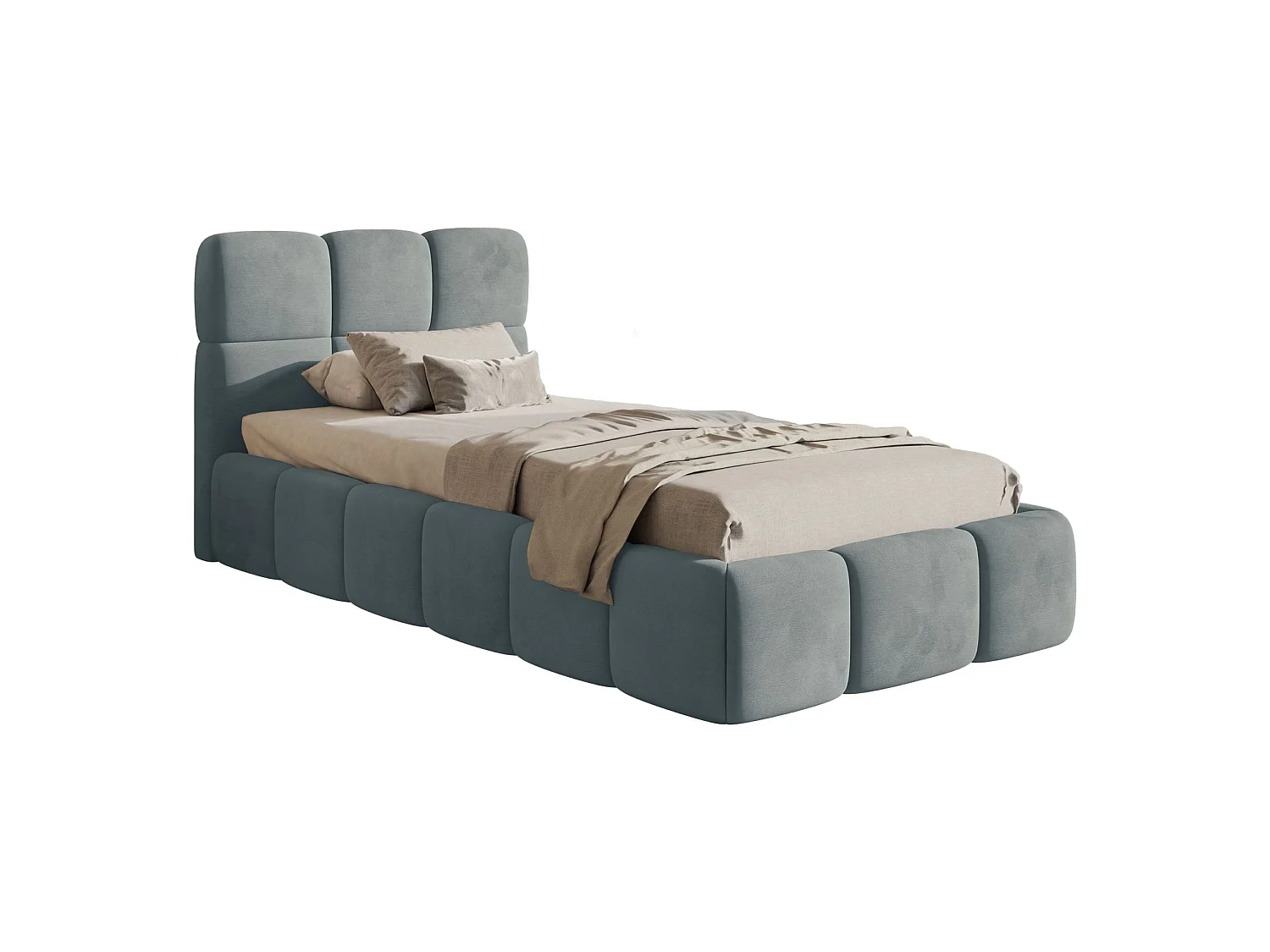 Gestoffeerd bed 90x200 cm – opbergruimte – Fluweel Grijs – CLOUDY