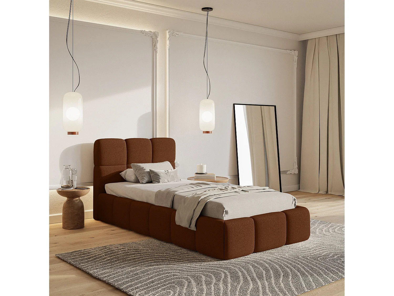 Gestoffeerd bed 90x200 cm – opbergruimte – Chenille Koper – CLOUDY