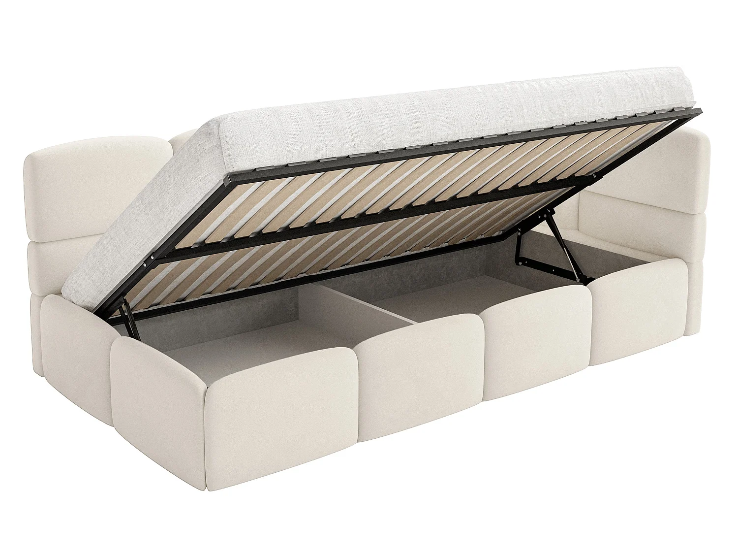 Lit ado 120x200 cm – tête de lit à droite – velours crème – CLOUDY