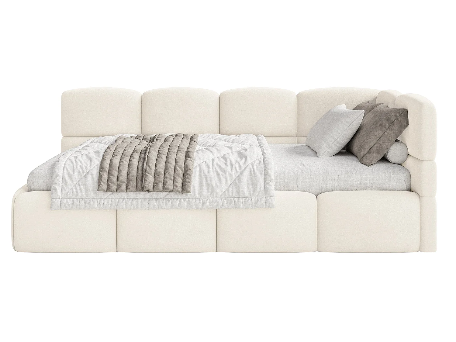 Lit ado 120x200 cm – tête de lit à droite – velours crème – CLOUDY