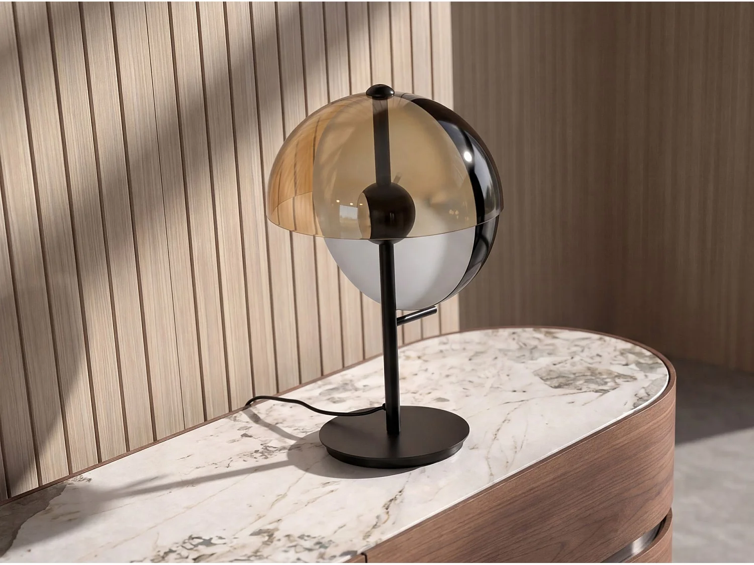 Lampe de table en verre fumé ambre et acier noir et blanc avec base en acier noir 8112 ANGEL CERDA