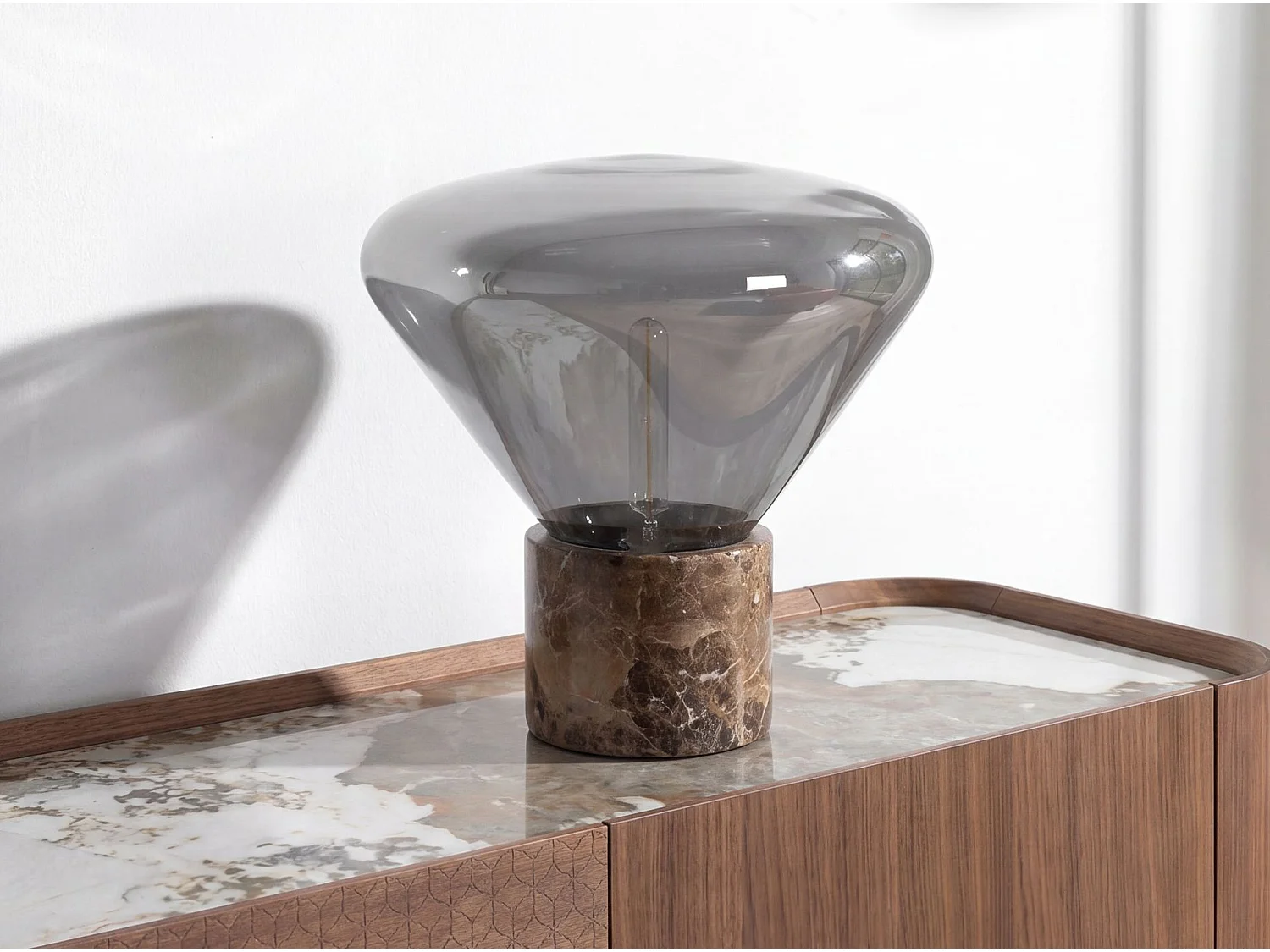 Lampe de table en verre effet miroir fumé gris et marbre céramique 8115 THE LUMINE