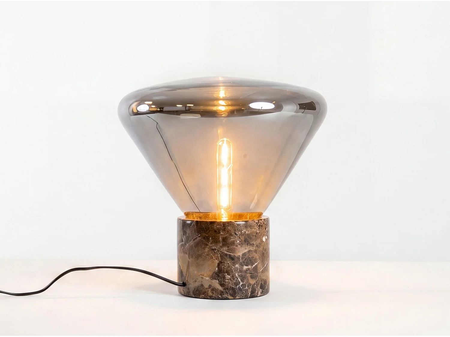 Lampe de table en verre effet miroir fumé gris et marbre céramique 8115 THE LUMINE