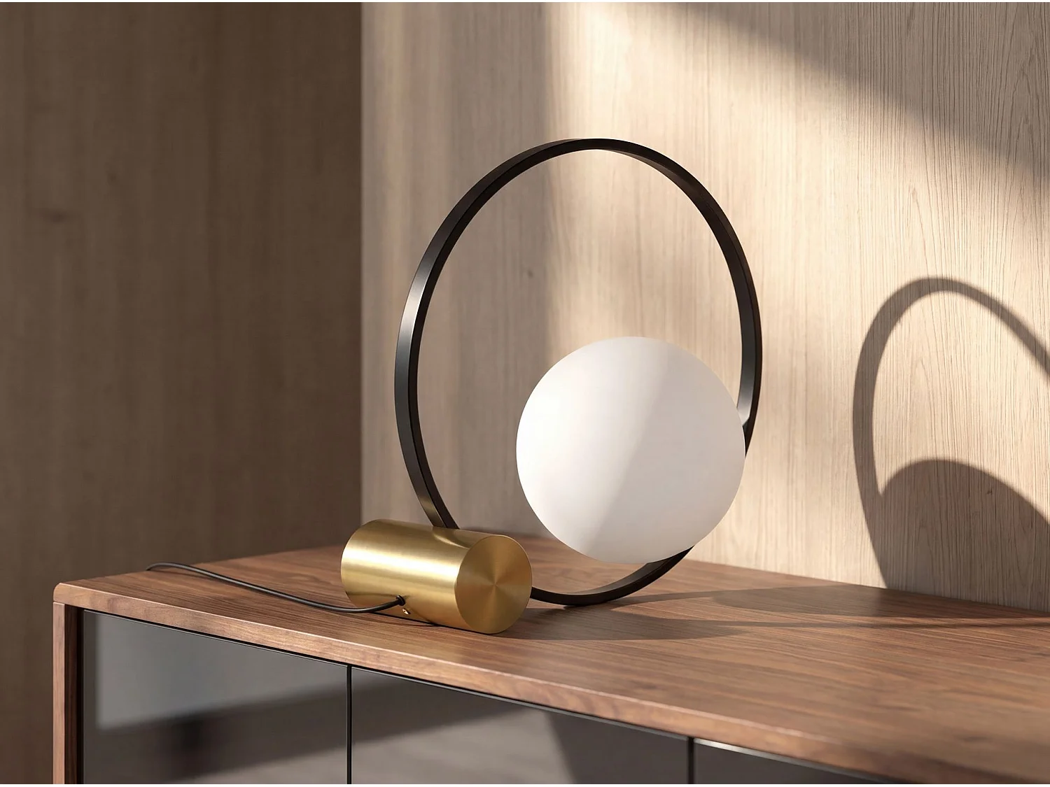 Lampe de table en verre blanc et acier noir avec base en acier poli doré 8096 ANGEL CERDA