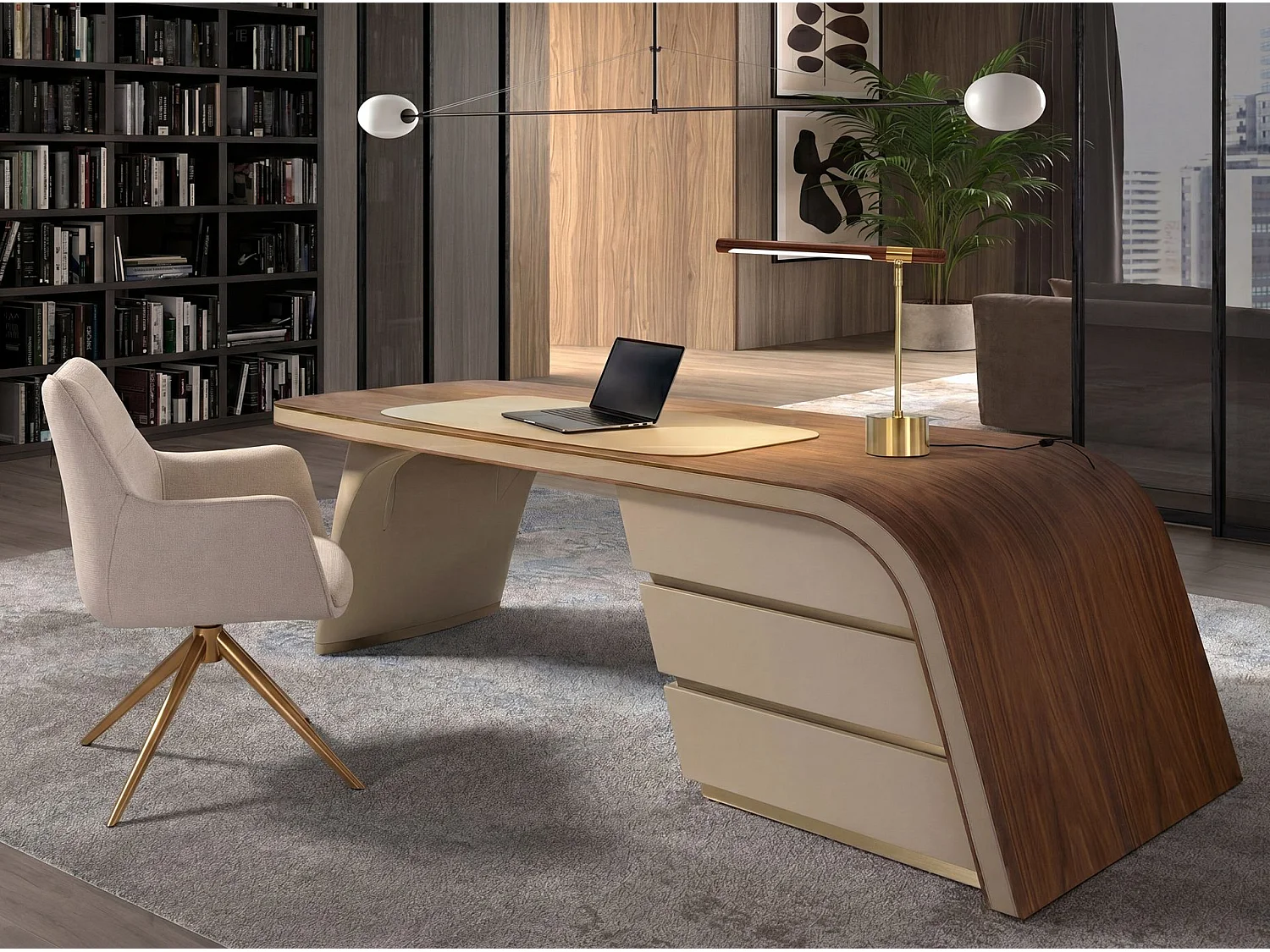Lampe de table en acier effet noyer et acier poli doré 8122 ANGEL CERDA