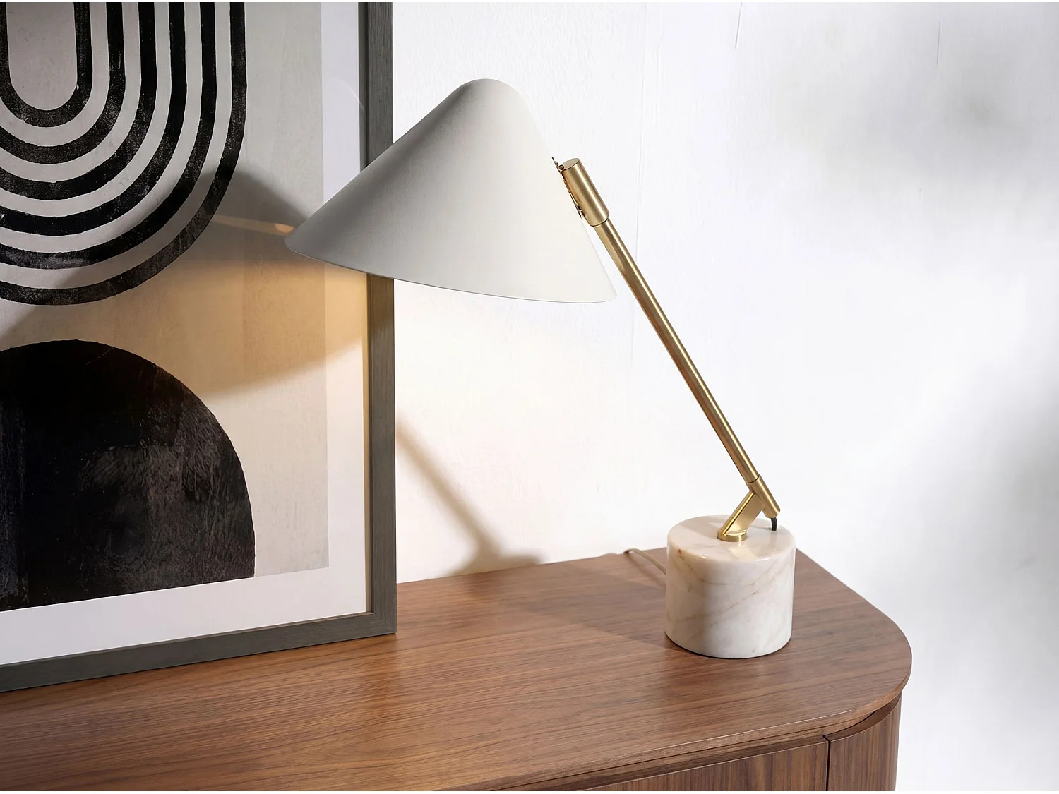 Lampe de table en acier blanc et acier poli doré avec base en marbre céramique 8119 ANGEL CERDA